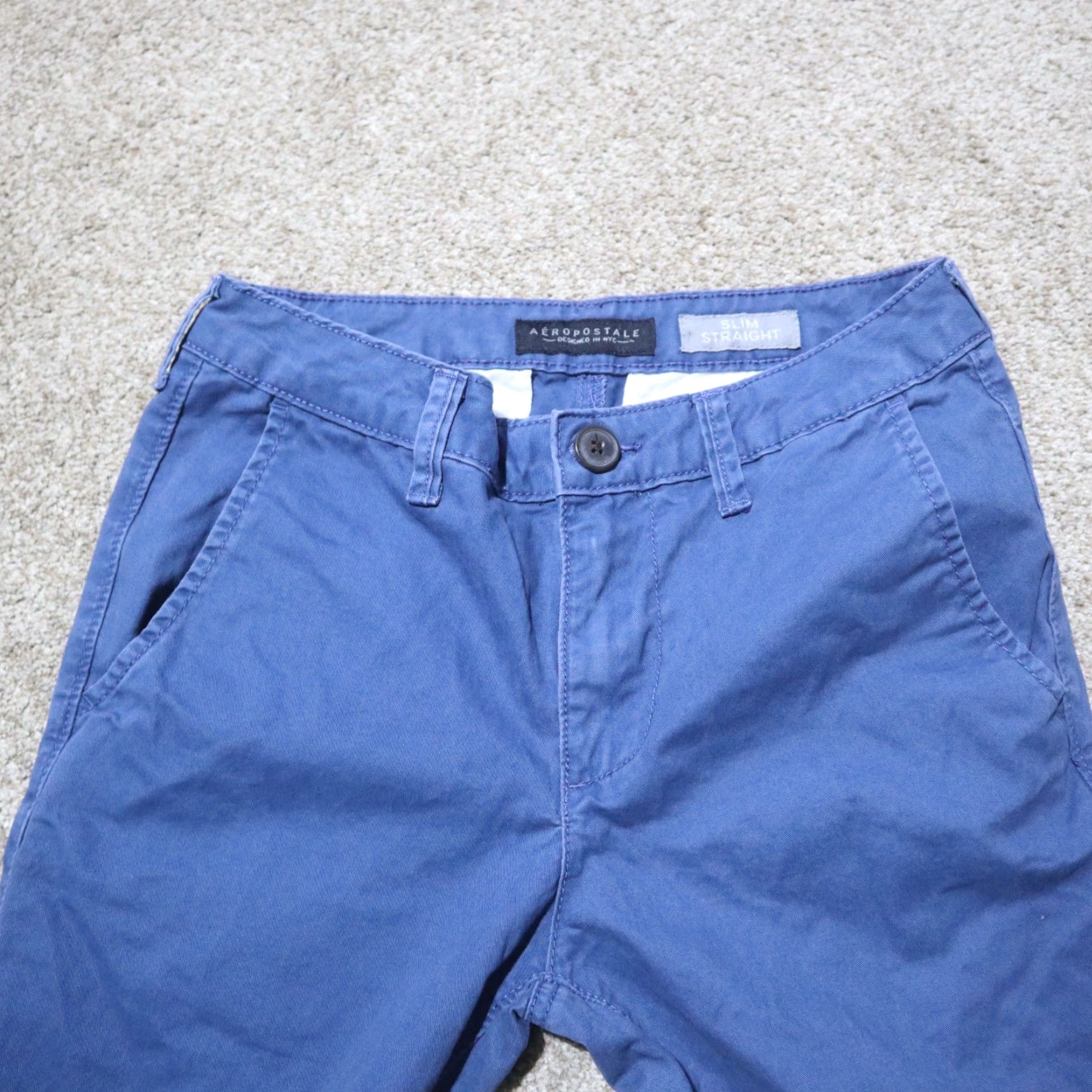 Vintage AeroPostale Pants Women's 28 Blue Chino Slim Straight Cotton Ankle Casual Classic Front Flat Front Pockets Zipper Button Slimming Logo Size 28" / US 6 / IT 42 - 2 Thumbnail