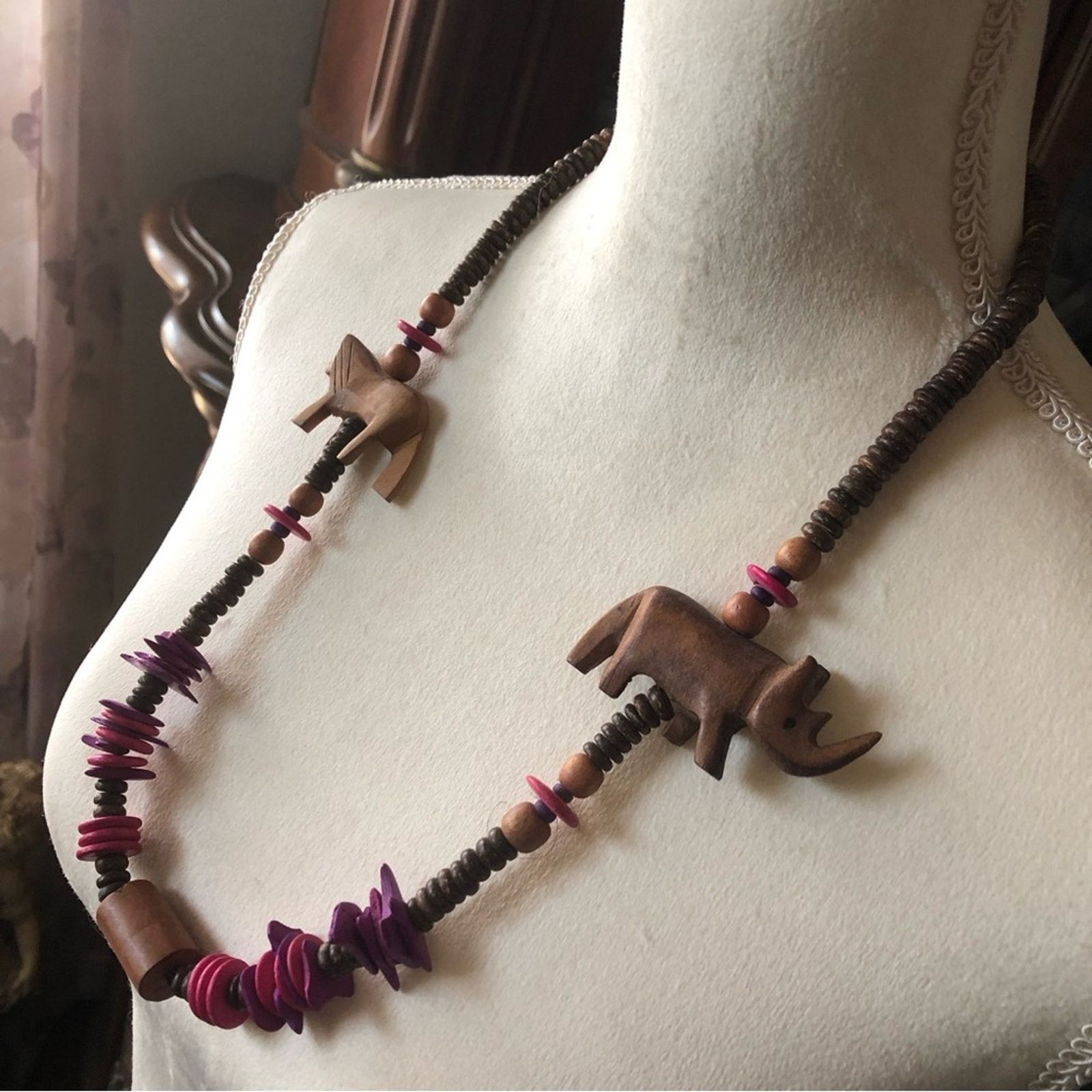 Vintage Vintage handmade safari wood bead necklace Size ONE SIZE - 4 Thumbnail