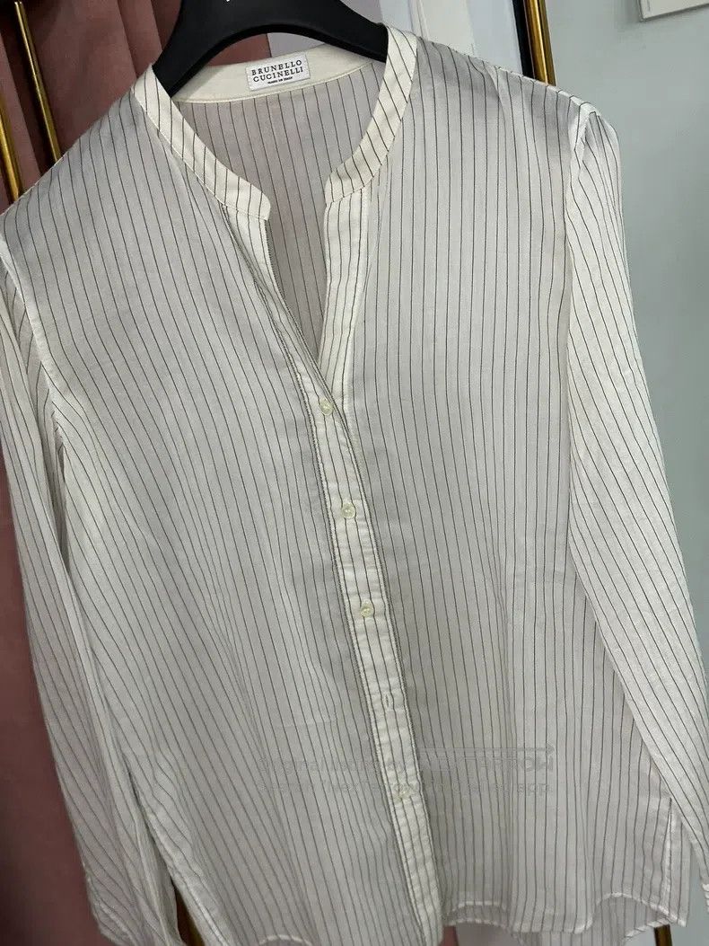 Brunello Cucinelli Brunello Cucinelli White Striped Shirt Size S / US 4 / IT 40 - 2 Thumbnail