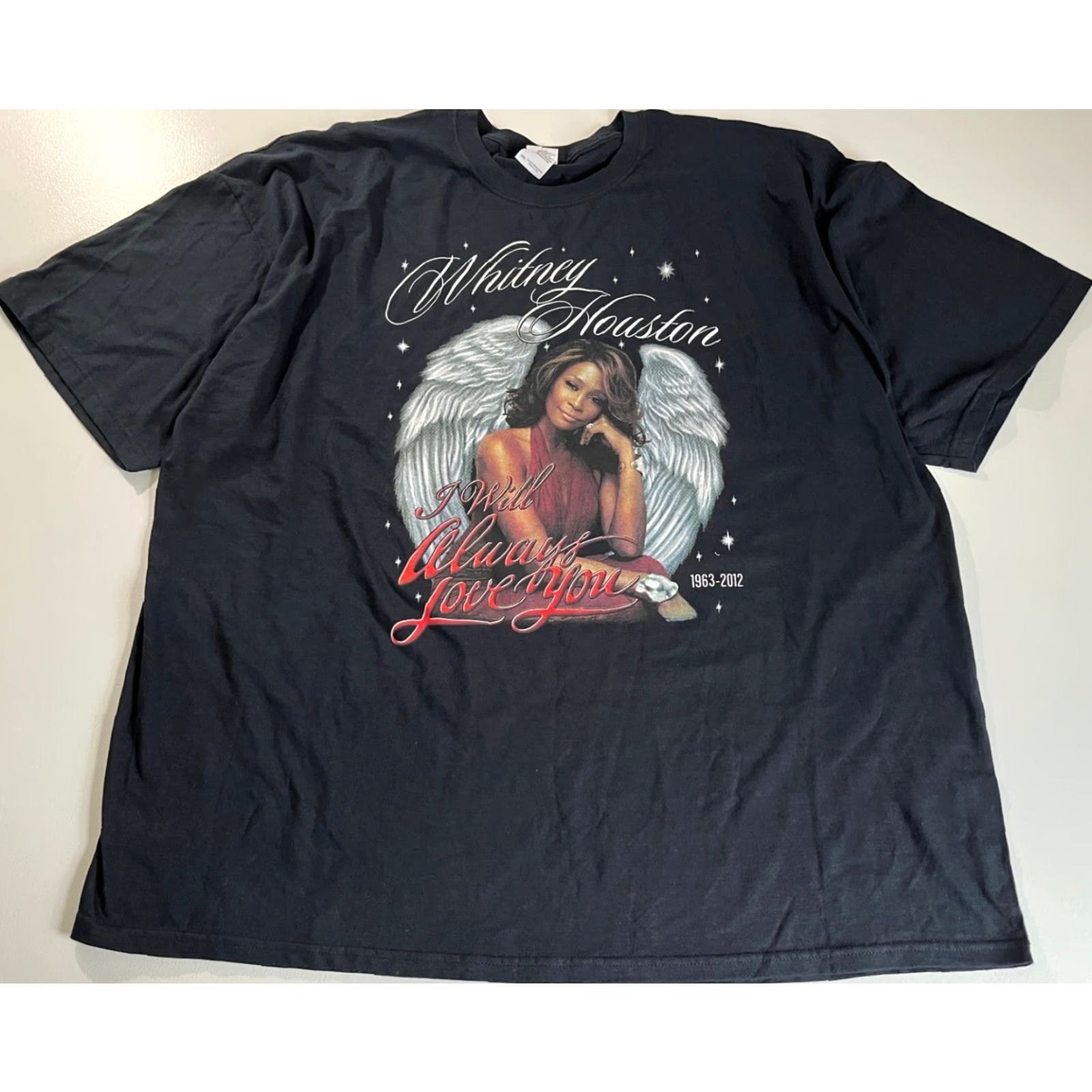 Gildan Whitney Houston T-Shirt 90s Music Gildan Ultra Cotton 4XL Black Short Sleeve Crew Neck Mens Vintage 1963-2012 I Will Always Love You Size US XXL / EU 58 / 5 - 3 Thumbnail