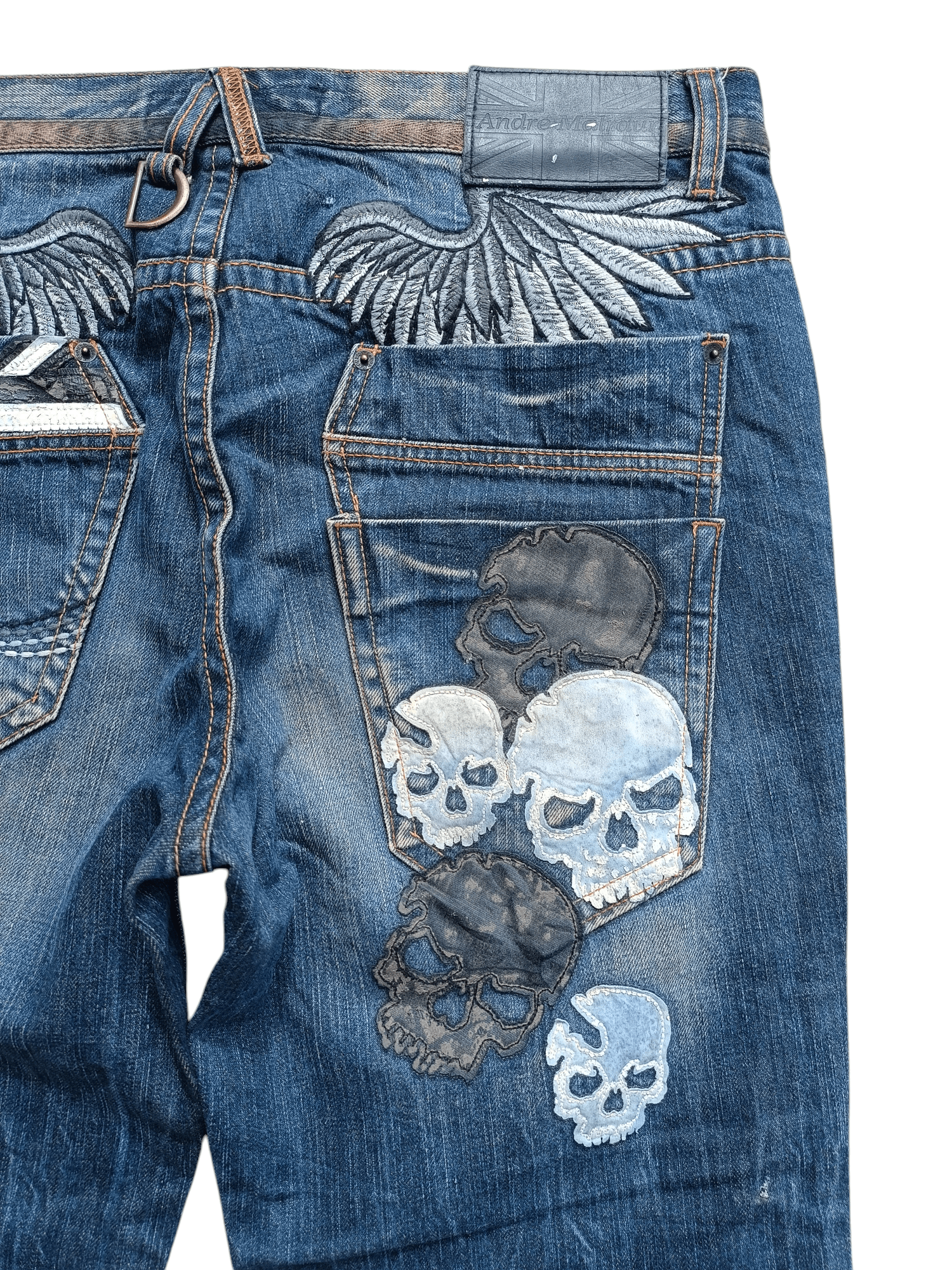 Designer RARE Andre Malraur Distressed Skull + Embroidery Angel Denim Size US 36 / EU 52 - 18 Thumbnail