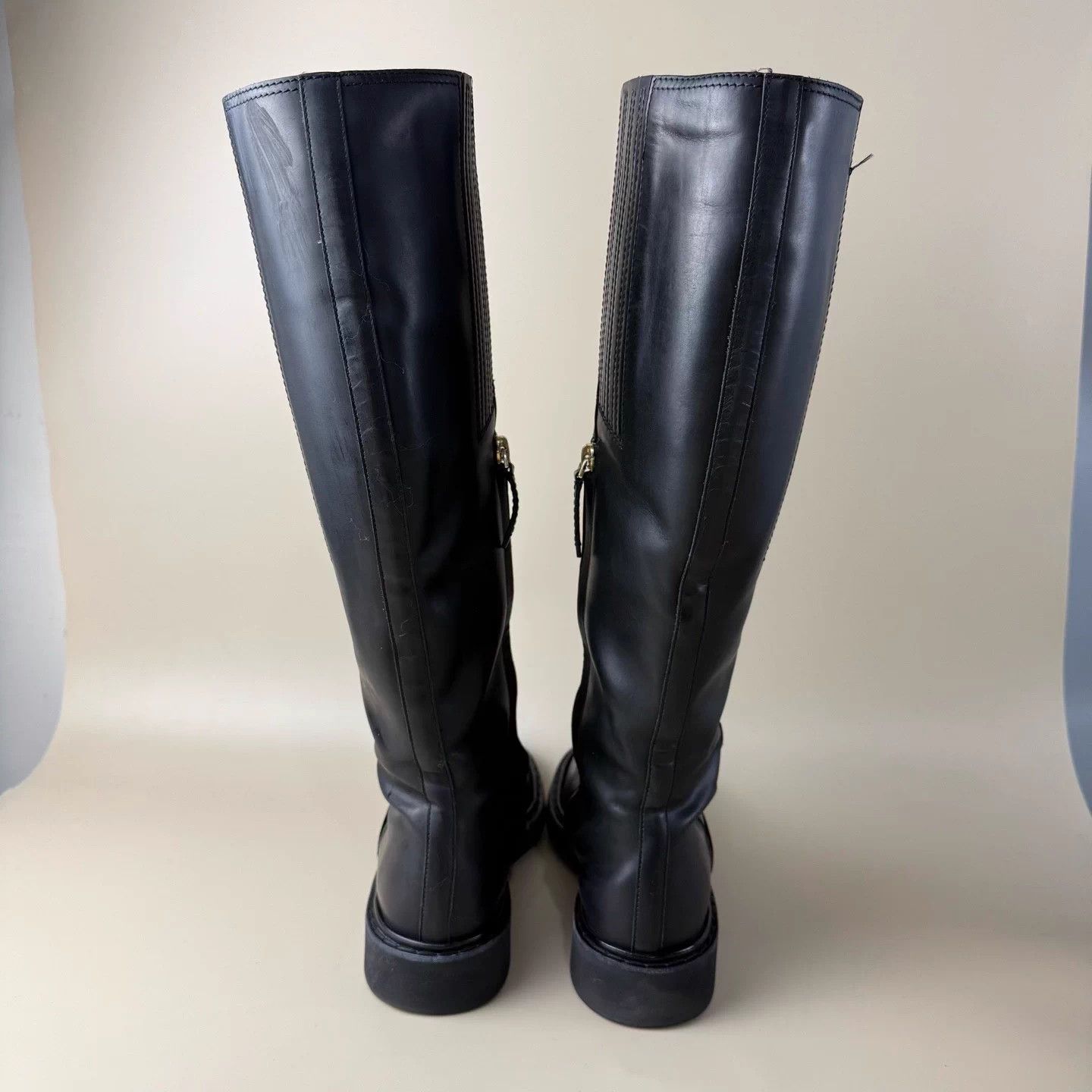 Roger Vivier RV black gold square buckle zip knee-high boots 37.5 Size US 6.5 / IT 36.5 - 3 Thumbnail