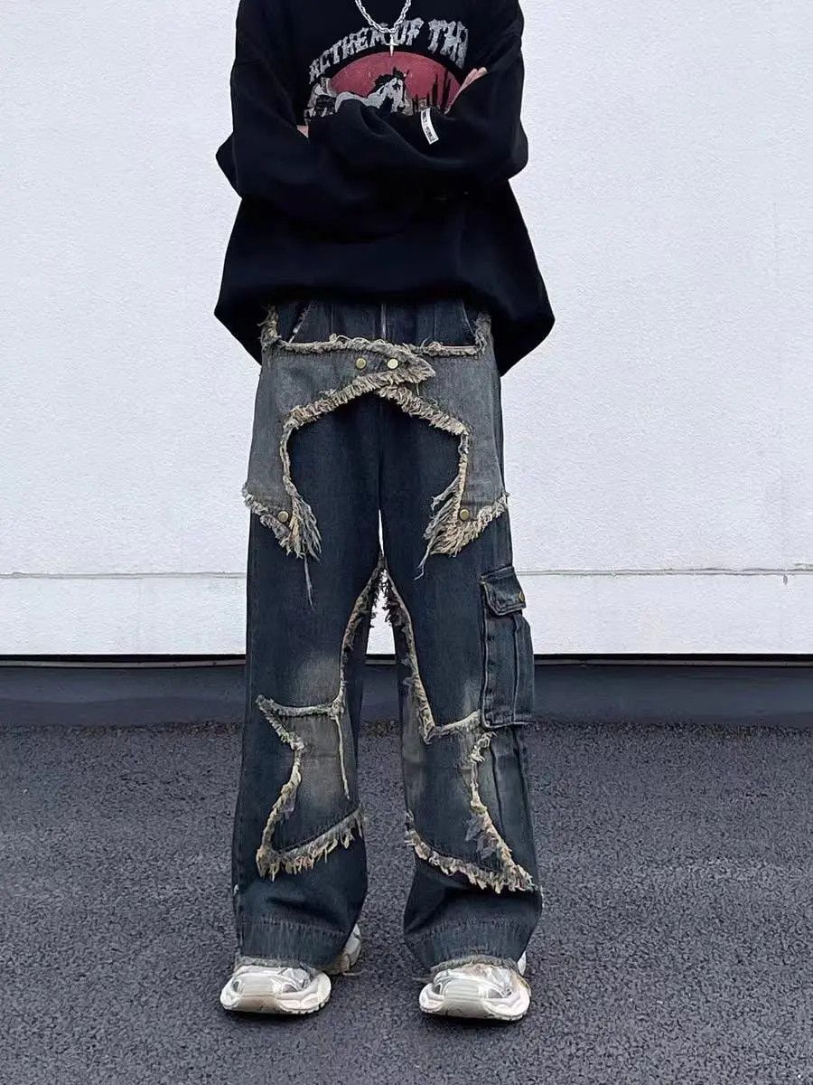 Japanese Brand × Jean Embroidered Star Baggy Denim Jeans Size US 30 / EU 46 - 2 Thumbnail