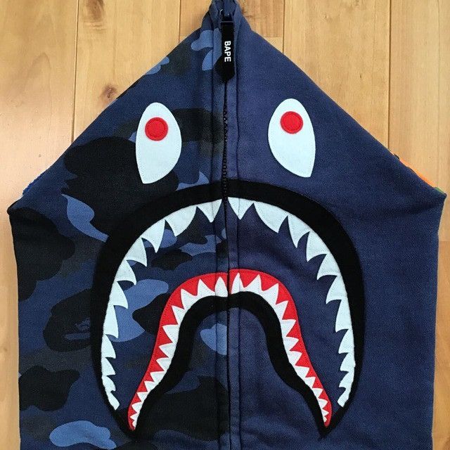 Bape BAPE Giant shark full zip hoodie Blue camo a bathing ape Size US M / EU 48-50 / 2 - 4 Thumbnail