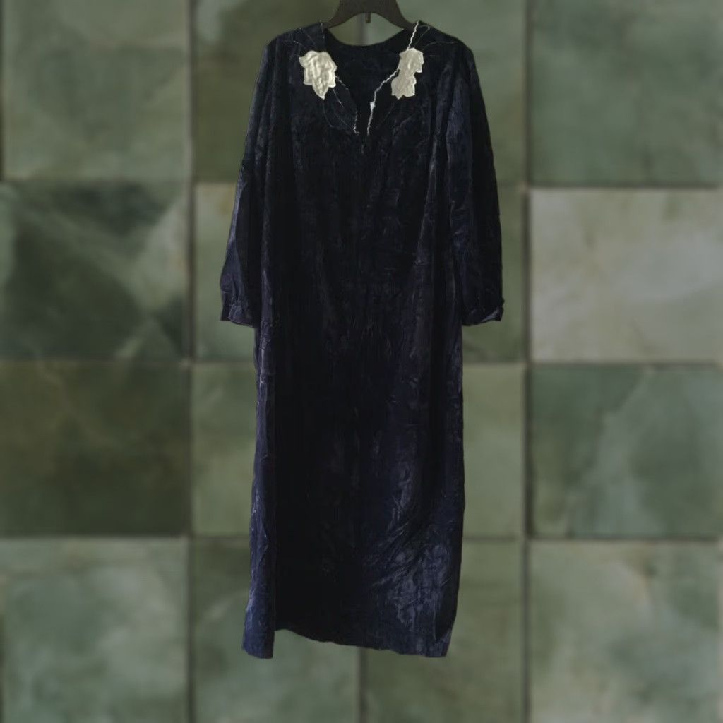 Vintage Vintage Heather's Collection Velour Blue Small Robe Housecoat MADE IN USA Size ONE SIZE - 1 Thumbnail