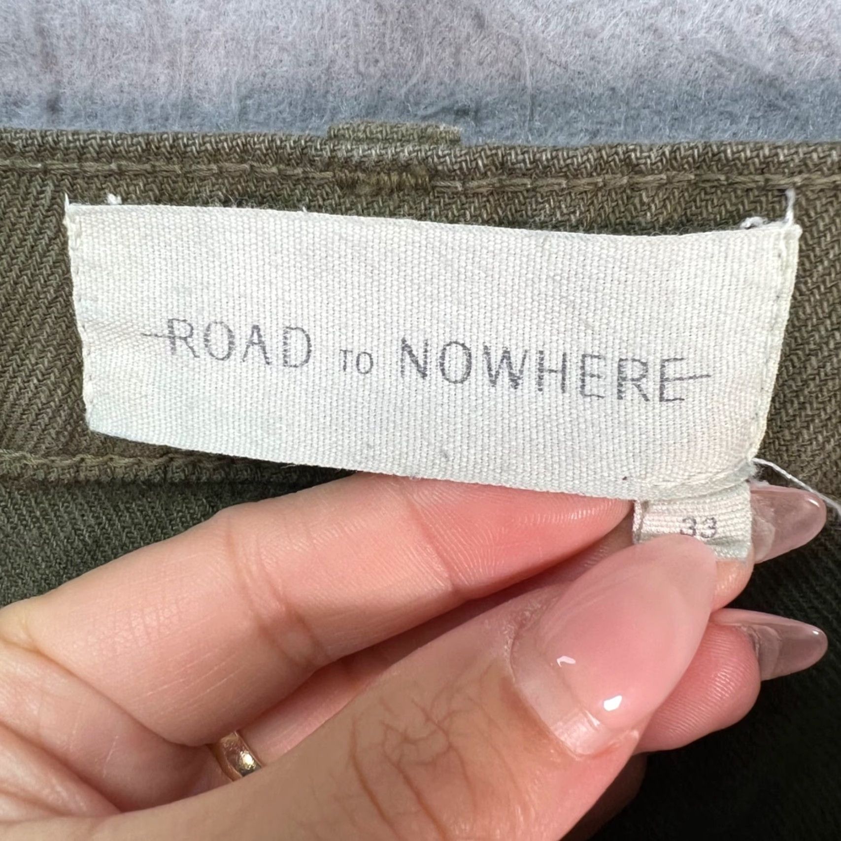 Olive Road To Nowhere Mens Pants 33 Dark Olive Green Recycled Cotton Chino Flat Front Straight Leg Size US 33 - 3 Thumbnail