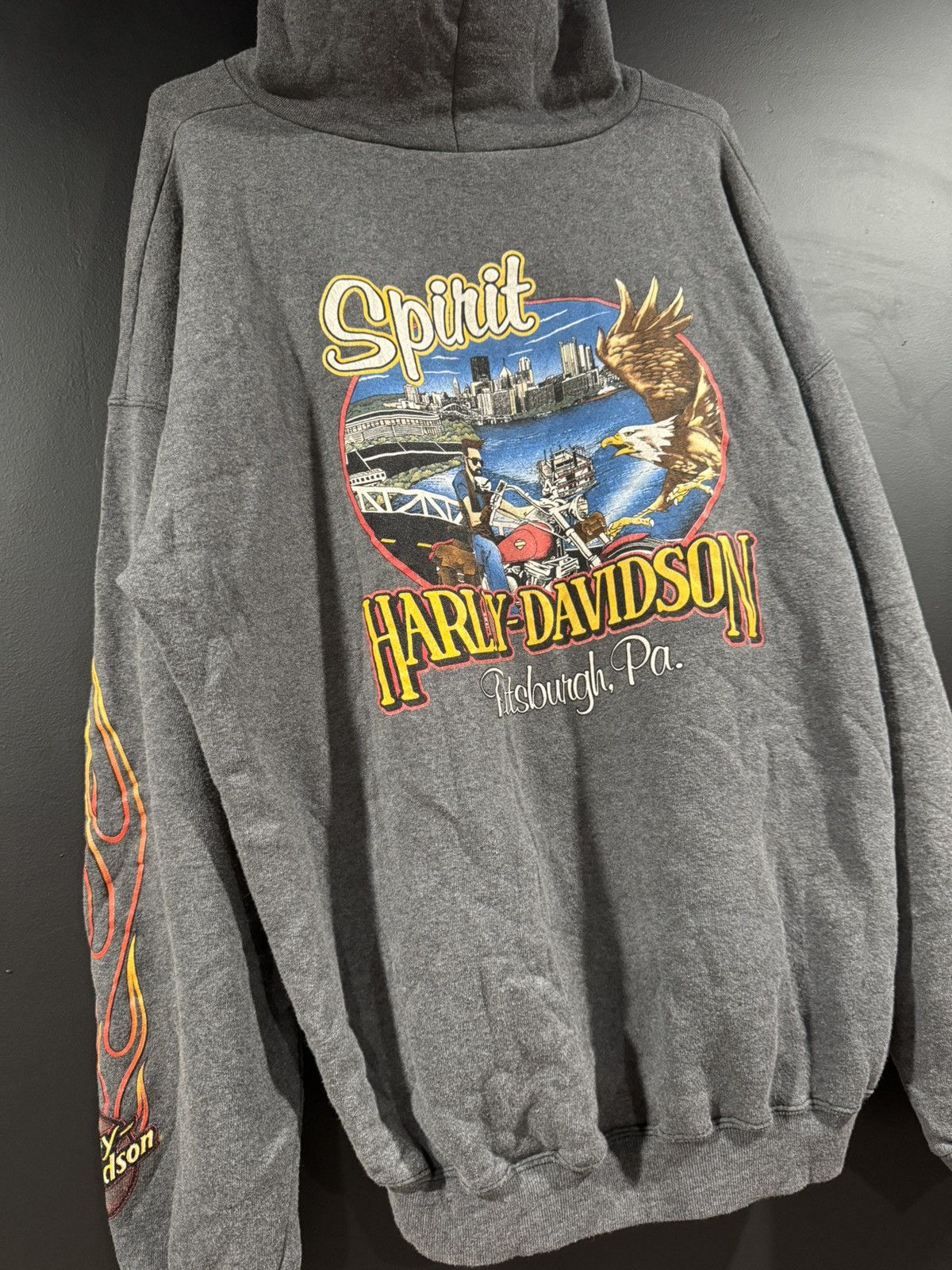 Harley Davidson 90s / 00s Y2K Vintage Harley Davidson Flame Faded Hoodie XXL Size US XXL / EU 58 / 5 - 8 Thumbnail