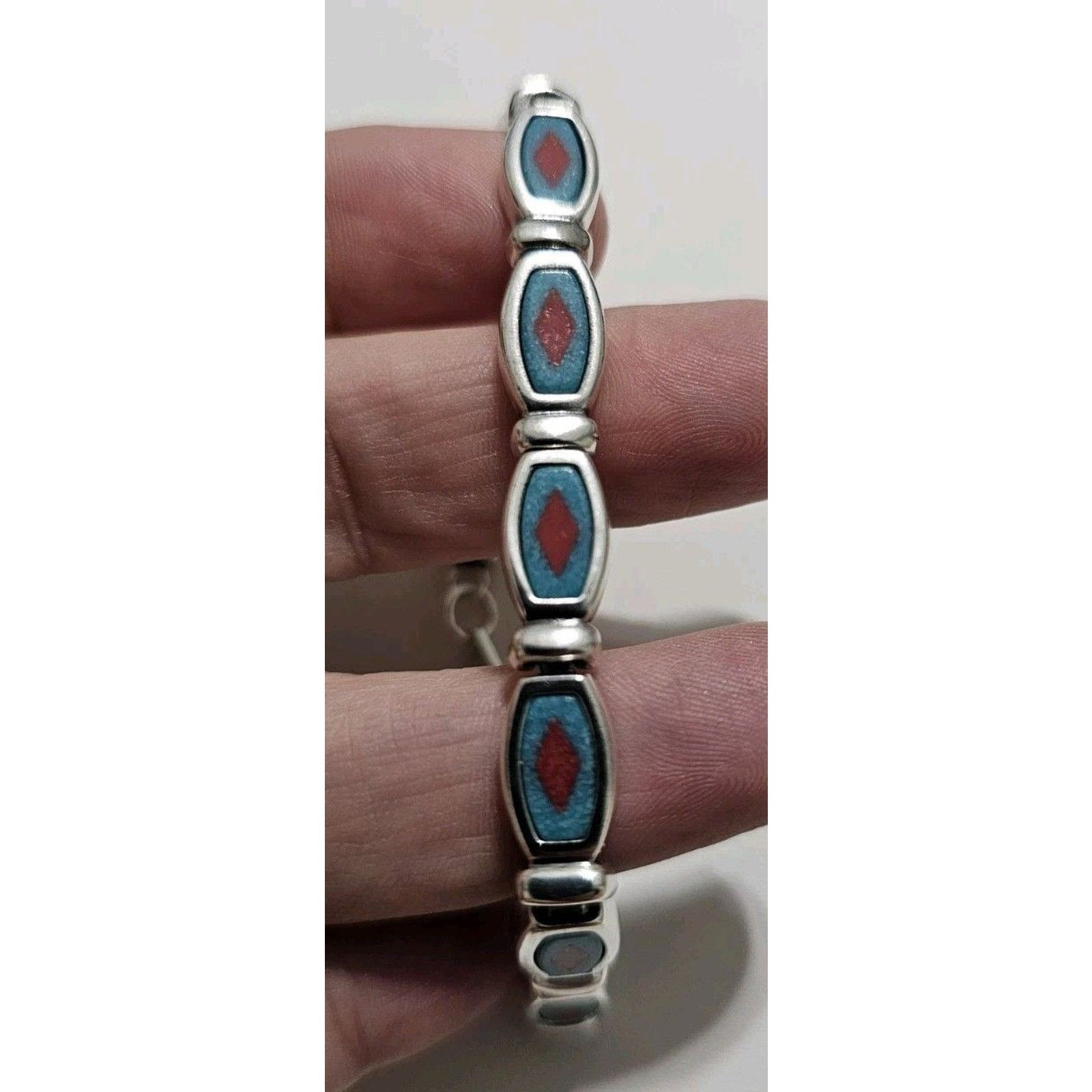 Other Vintage Western Sterling Silver Bracelet 925 Turquoise Gem Size ONE SIZE - 5 Thumbnail