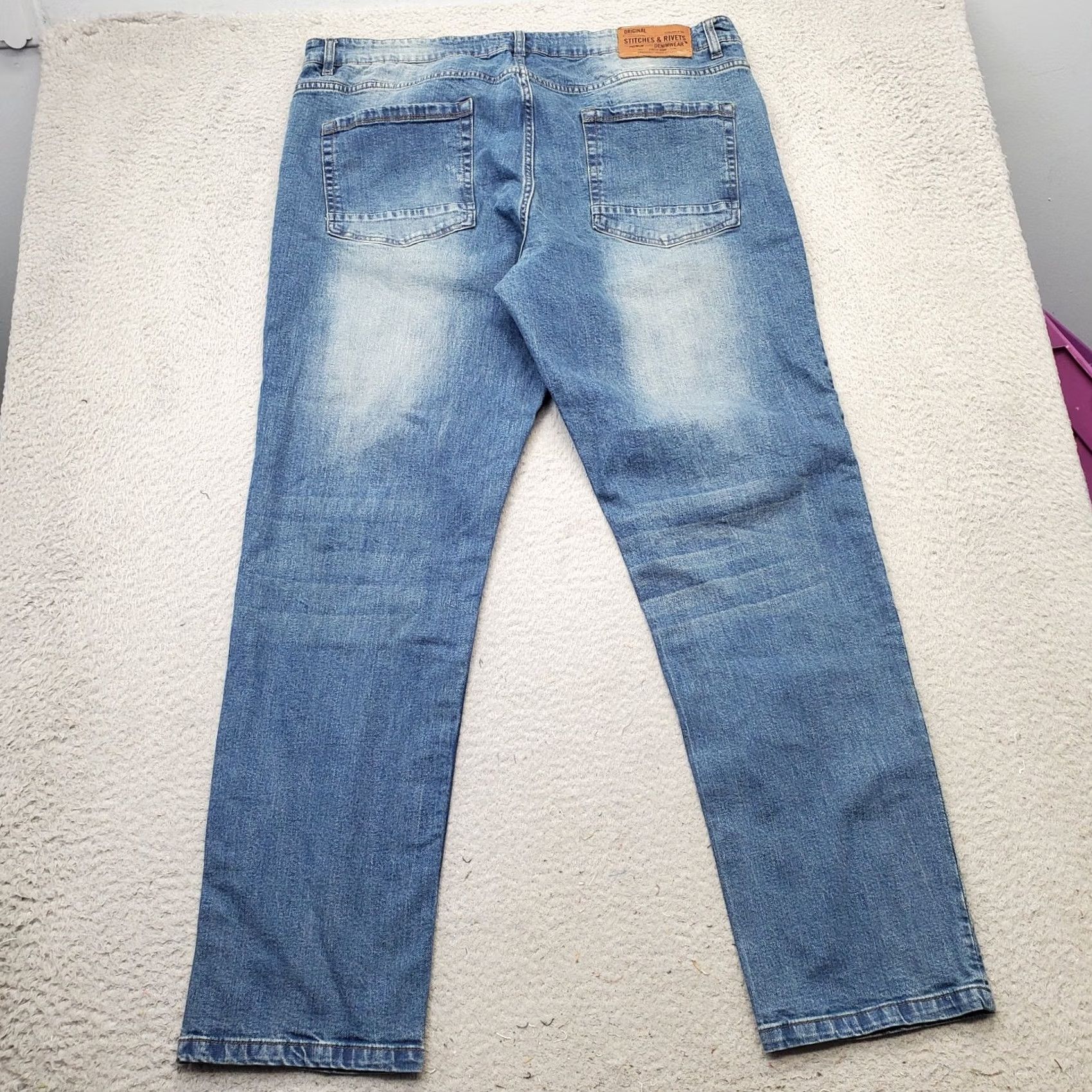 Vintage Stitches & Rivets Jeans Mens 40x32 Blue Denim Slim Straight Leg Wear 5-Pocket Size US 40 / EU 56 - 2 Thumbnail