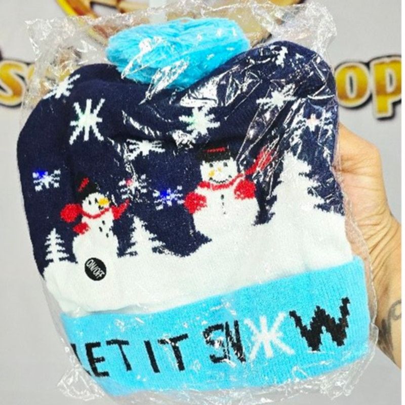 Other Light-Up Christmas Beanie Hat Blue Holiday Snowman One Size Size ONE SIZE - 3 Thumbnail