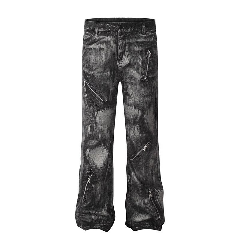 Japanese Brand Retro loose tie dye zipper micro flared jeans Size US 32 / EU 48 - 5 Thumbnail