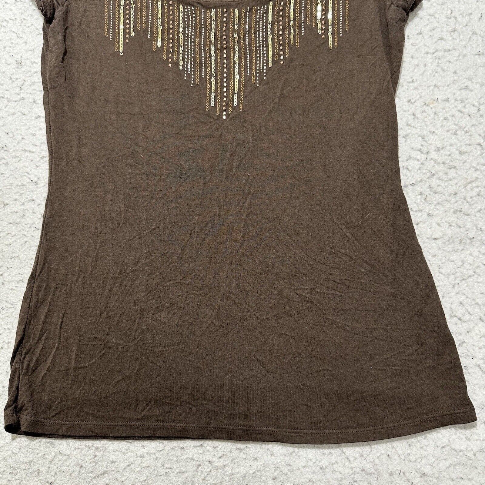 White House Black Market White House Black Market Small Scoop Neck Sequin Brown Top Size S / US 4 / IT 40 - 7 Thumbnail