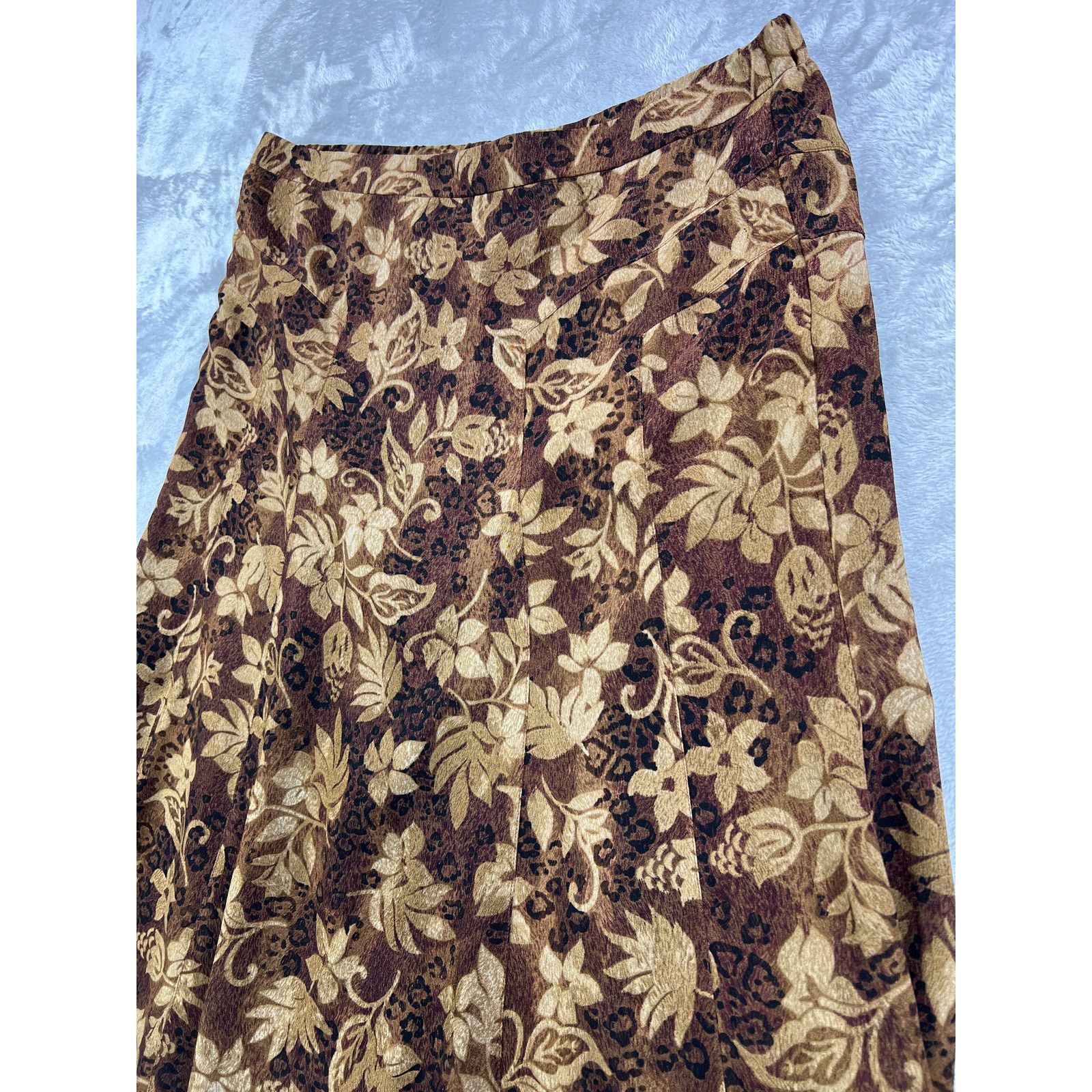 Other Brown Floral Leopard Midi Skirt 18 Boho Earth Tone A Line Size 40" / US 18 - 5 Thumbnail
