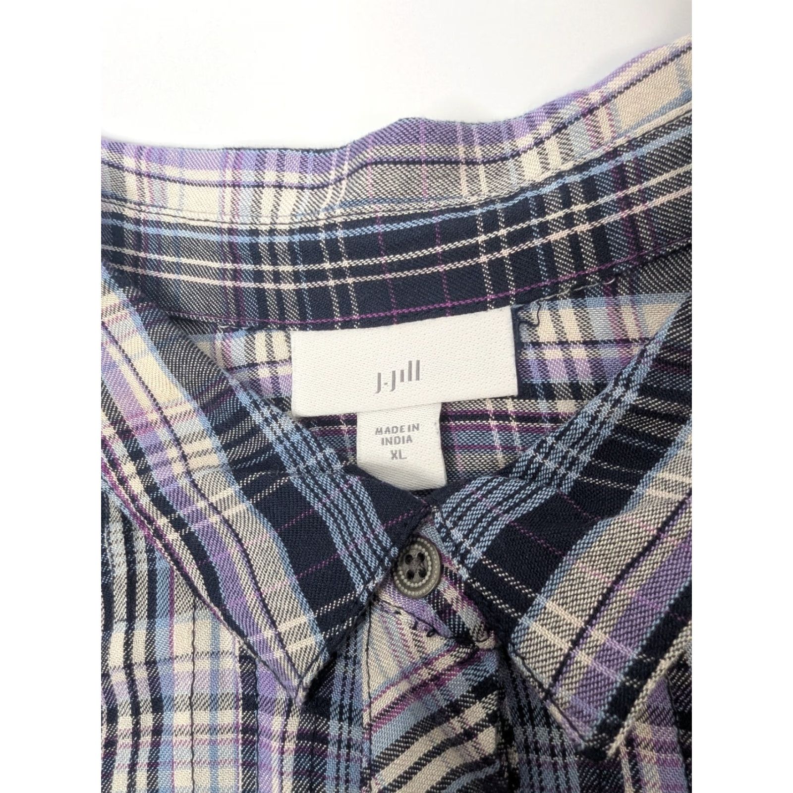 J. Jill J. Jill Tunic Shirt XL Black Purple Button Up Long Sleeve Boho Soft Summer Rayon Size XL / US 12-14 / IT 48-50 - 7 Thumbnail