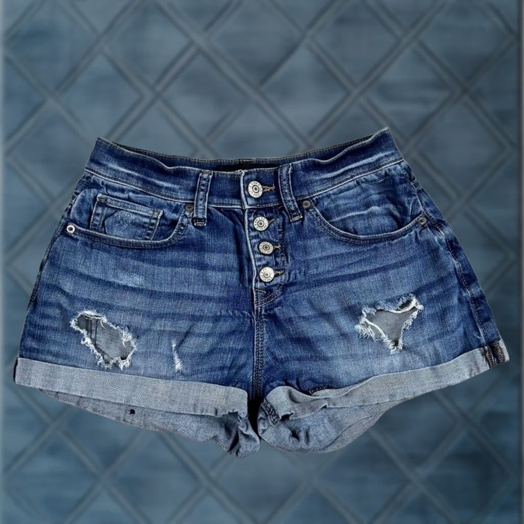 Express Express Jeans Women Shorts Size 4 Button Fly High Waist Distressed Cuffed Denim Size 27" / US 4 / IT 40 - 1 Thumbnail