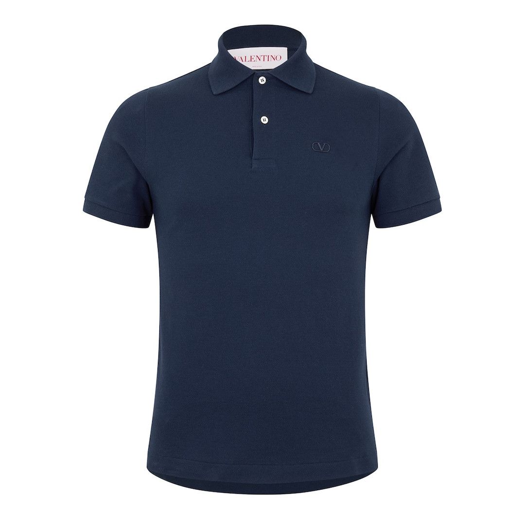 Valentino o1g2r1mq0526 Vlogo Short Sleeve Polo Shirt in Blue Size US M / EU 48-50 / 2 - 1 Thumbnail