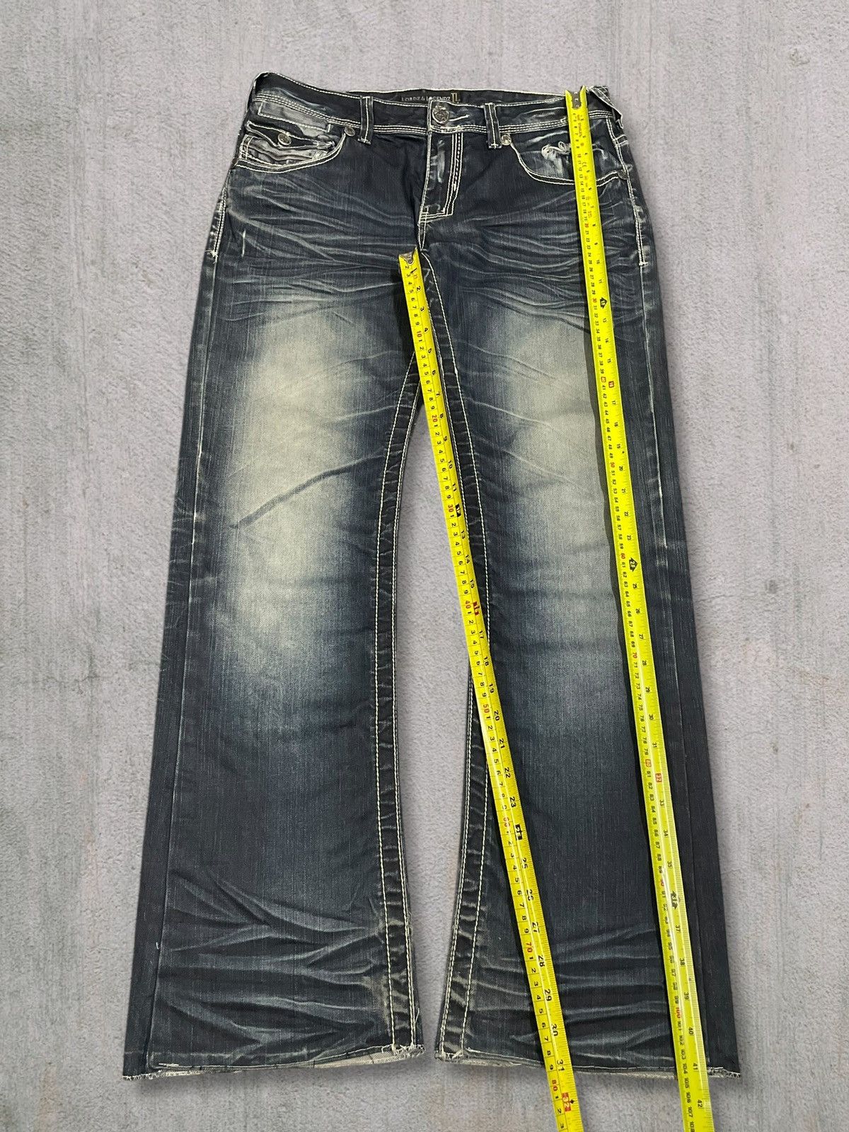 Japanese Brand Japanese Punk Crazy Back Pocket Grey Washed Bootcut Jeans Size US 31 - 14 Thumbnail