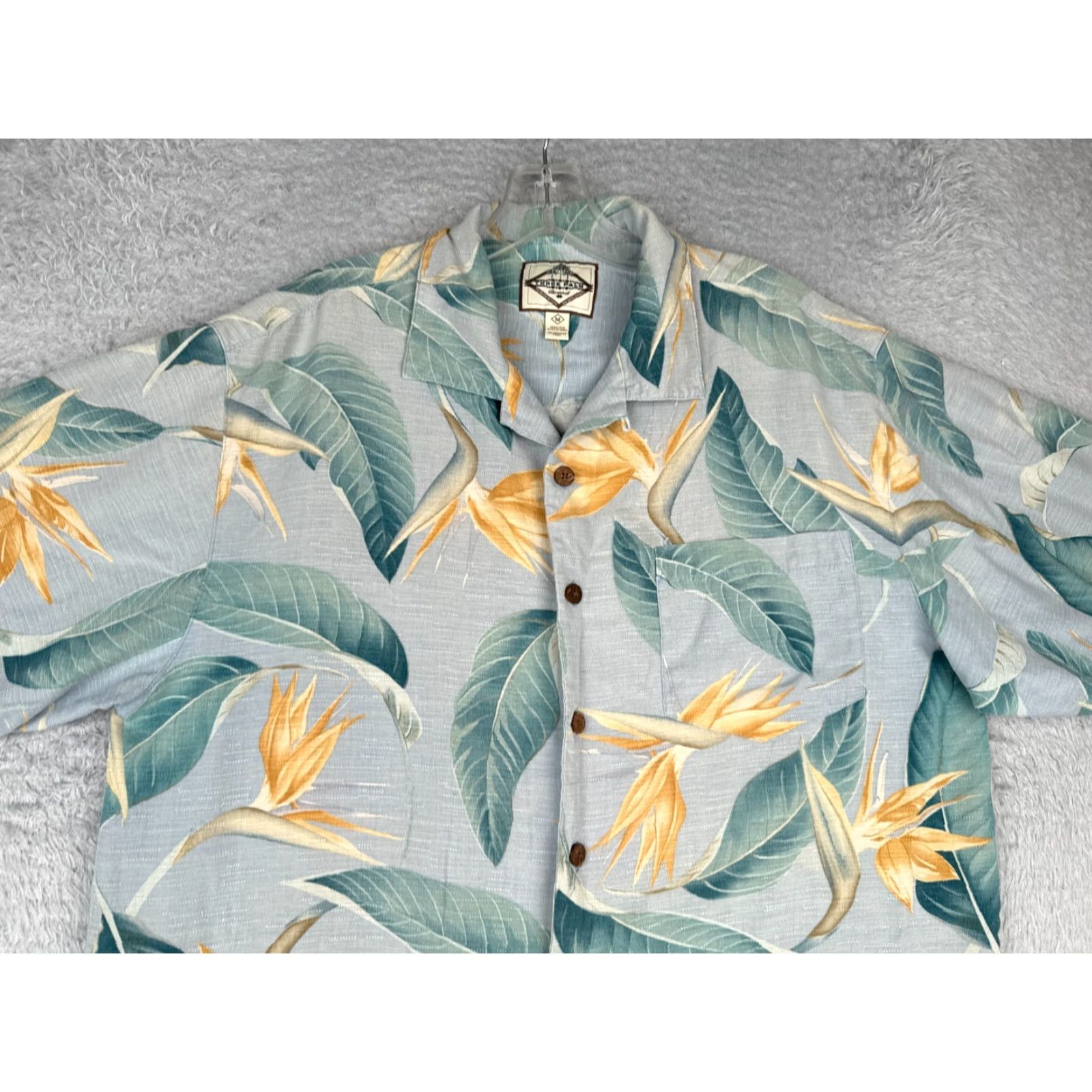 Vintage Three Palm Shirt Men Medium Blue Floral Bird Of Paradise Hawaiian 100% Silk Size US M / EU 48-50 / 2 - 4 Thumbnail