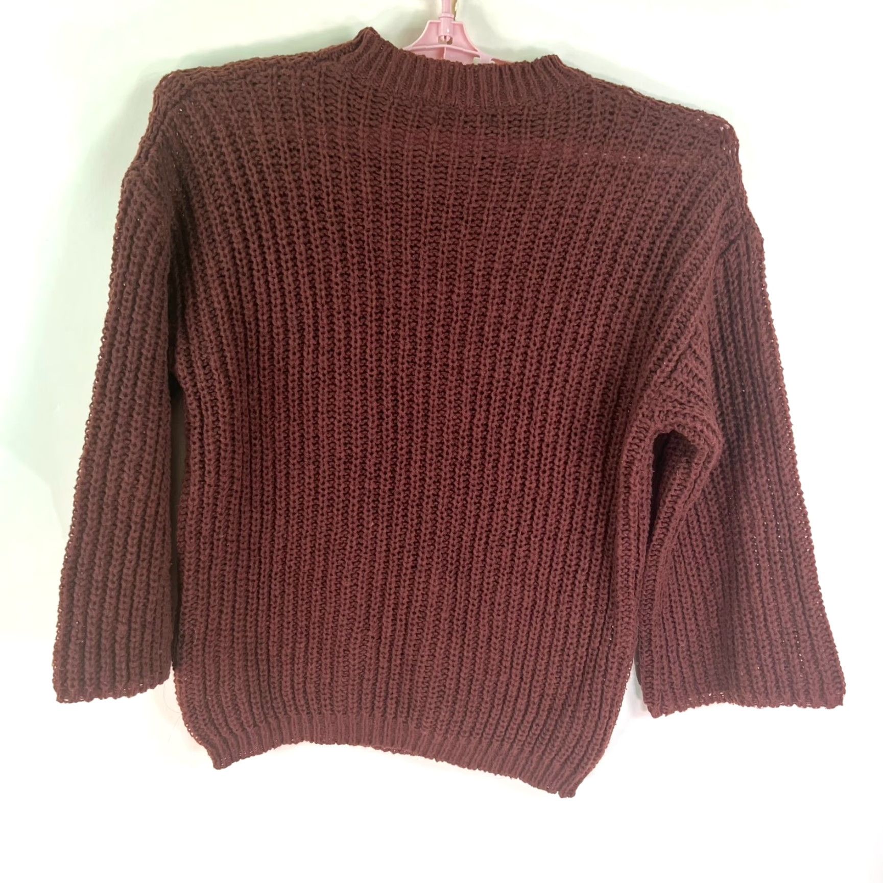 Shein Chunky Knit 3/4 Sleeve Sweater Brown XL SheIn Pullover Knit Bell Sleeve Round Neck Womens Size XL / US 12-14 / IT 48-50 - 4 Thumbnail