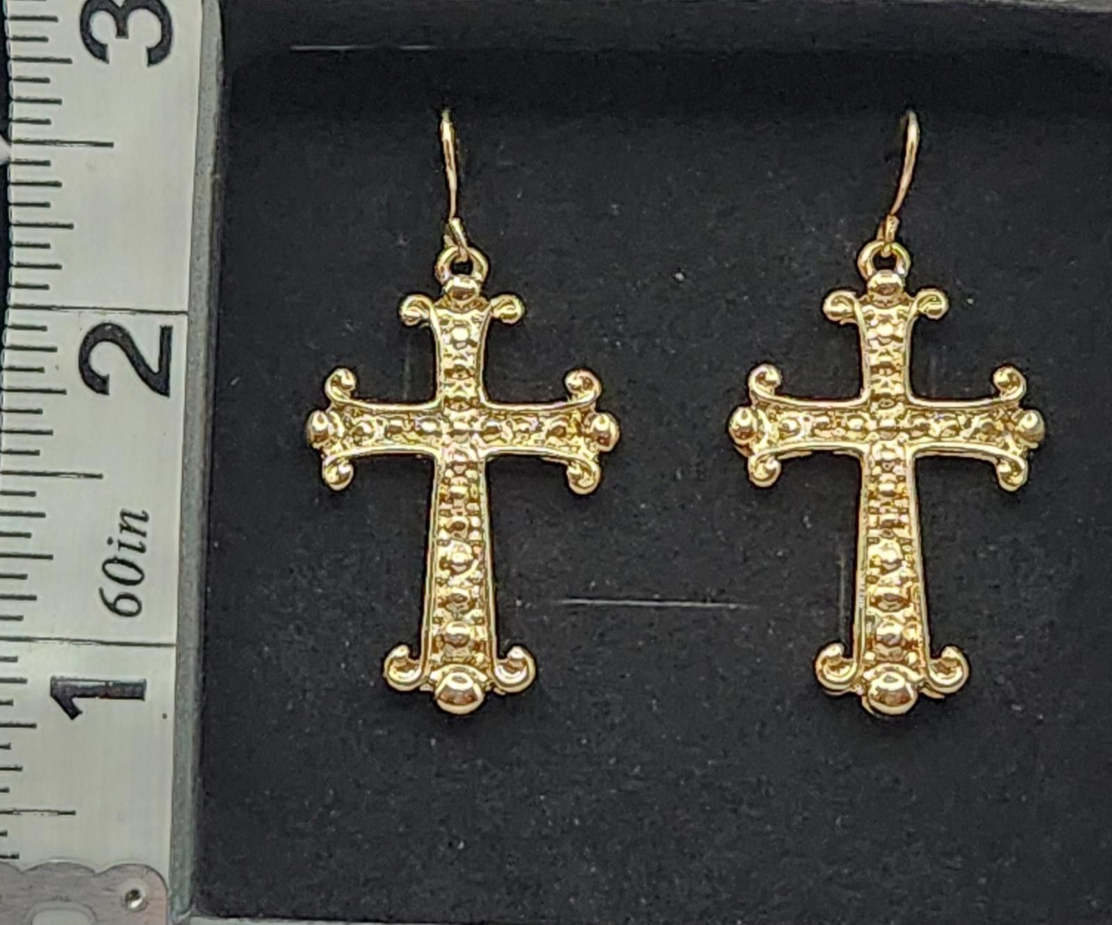 Designer NWT Gold Tone Cross Dangle Earrings by Raphael Size ONE SIZE - 2 Thumbnail