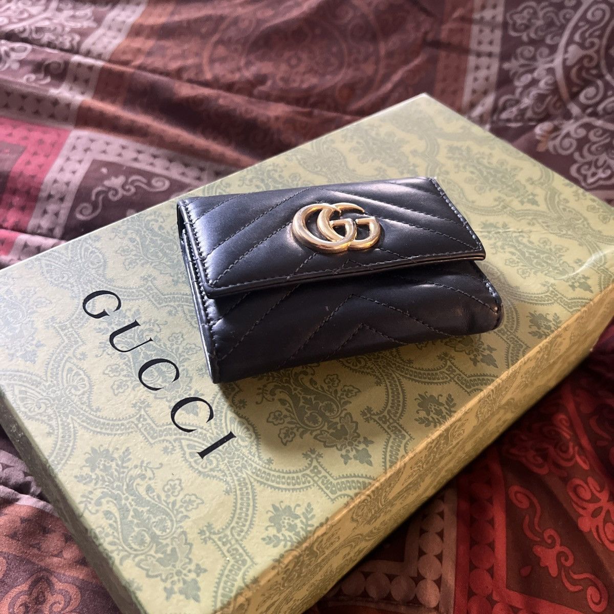 Gucci GUCCI Tri Fold Wallet GG Marmont Leather Black 474802 Size ONE SIZE - 1 Thumbnail