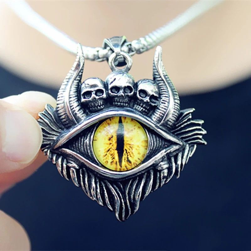 Vintage Retro Yellow Demon Eyes Necklace Size ONE SIZE - 4 Thumbnail