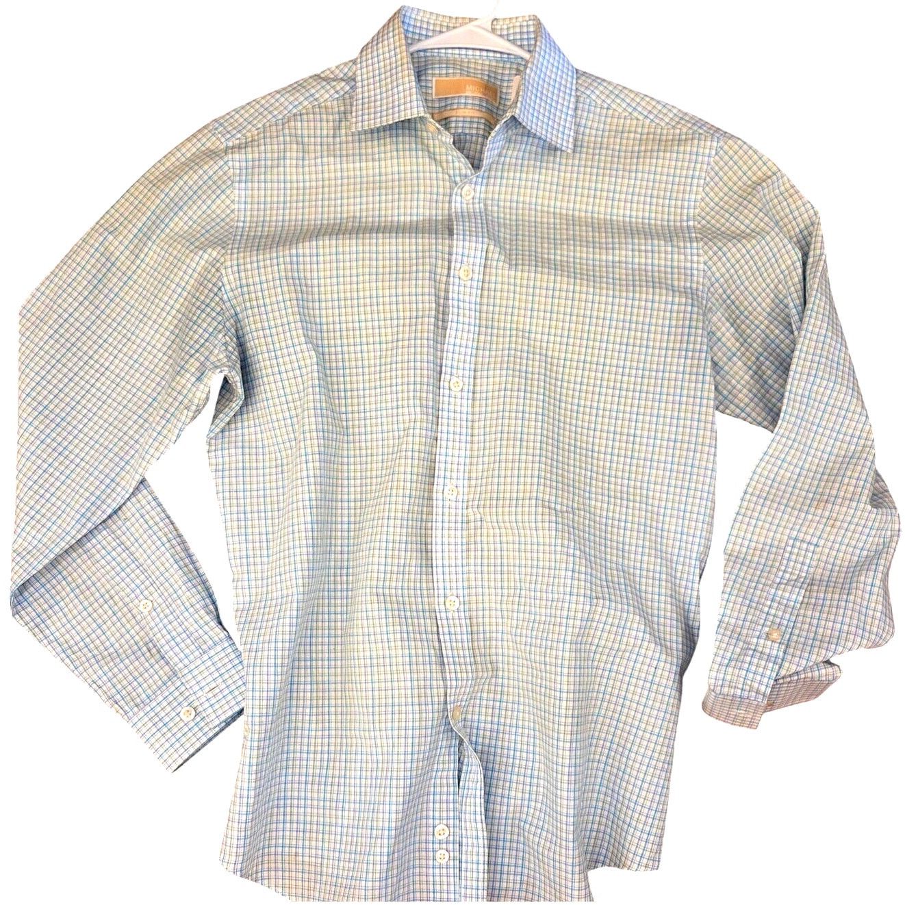 Michael Kors Michael Kors Men's Blue &Gold Checkered Dress Shirt 15.5viet Size US XS / EU 42 / 0 - 1 Thumbnail