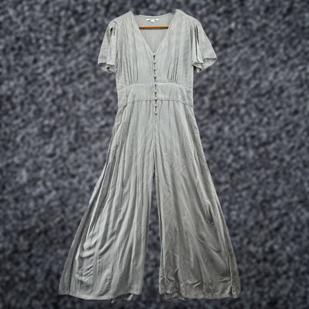 O'Neill O'Neill Jumpsuit Gray Striped V-Neck Women L One Piece Short Sleeve Button Wide-Leg Classic Pink? Size 36" / US 14 / IT 50 - 1 Thumbnail