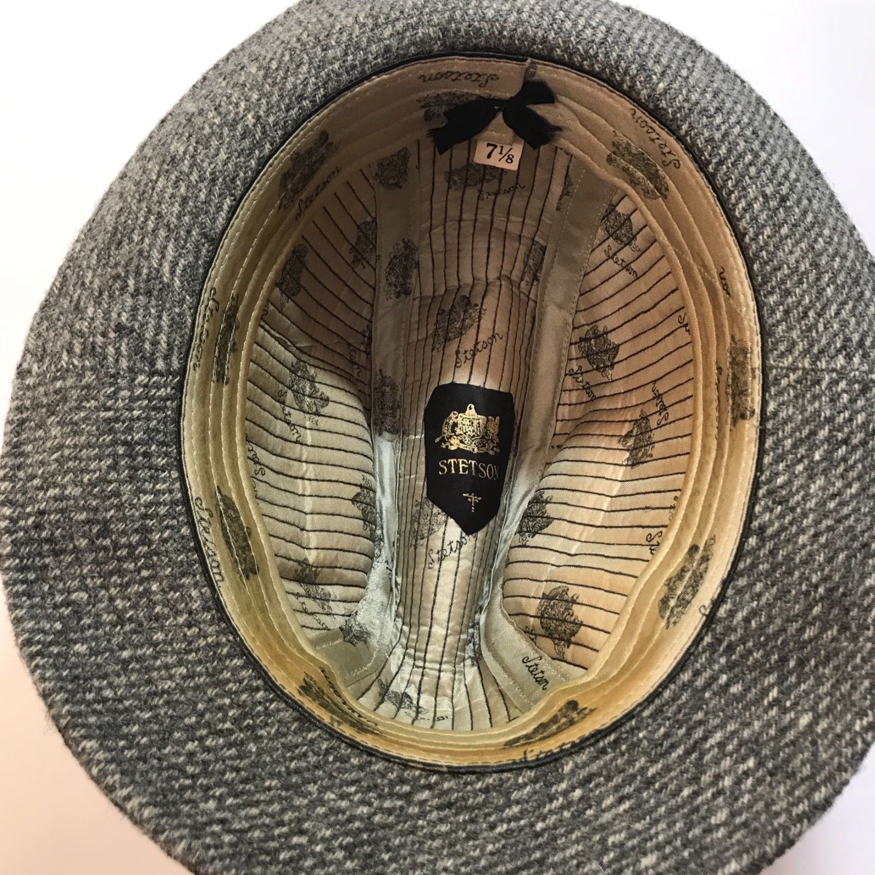 Stetson VINTAGE Stetson Fedora Hat Royal Wool Tweed Grey Size 7 1/8 Mens Classic Derby Crown Feather Formal Size ONE SIZE - 4 Thumbnail