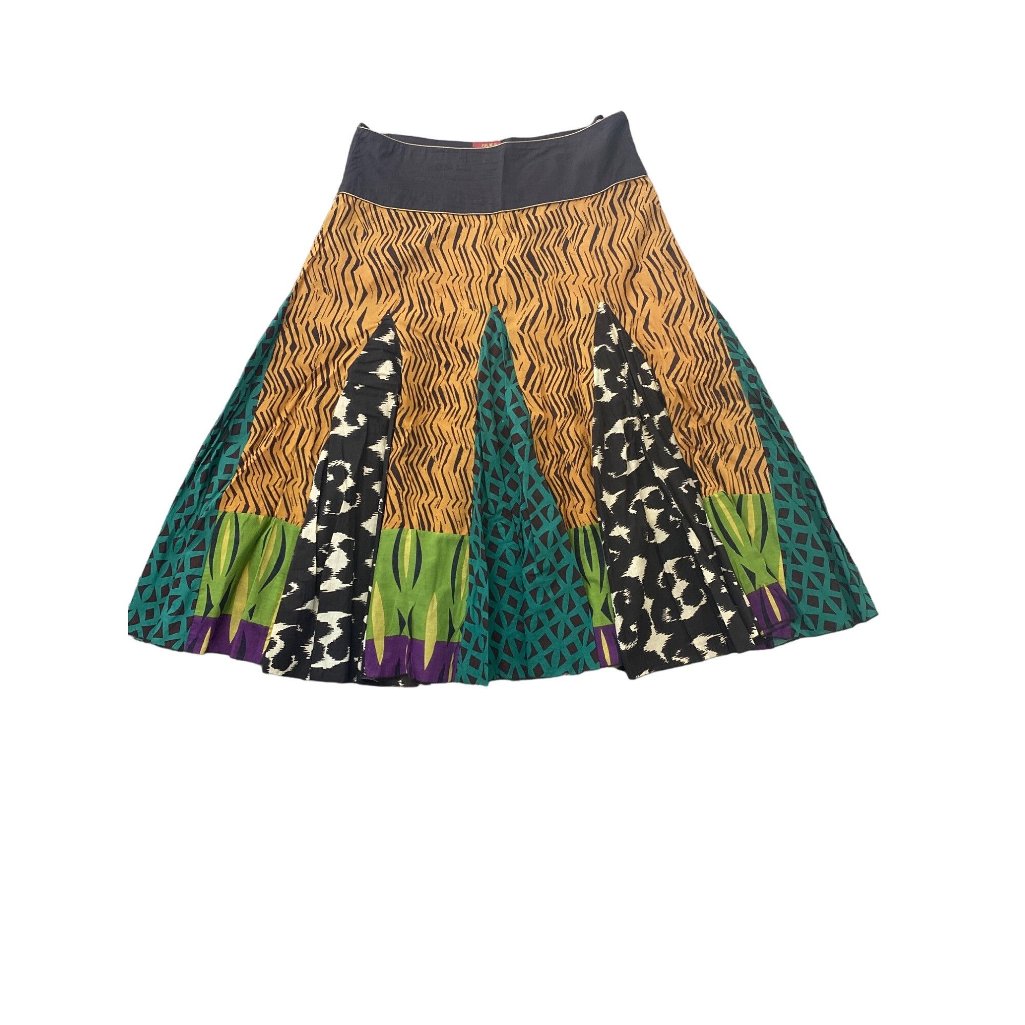 Vintage JULIE G. WOMEN'S JUNGLE BOHEMIAN PLEATED FULL SKIRT SZ L Size 30" / US 8 / IT 44 - 2 Thumbnail