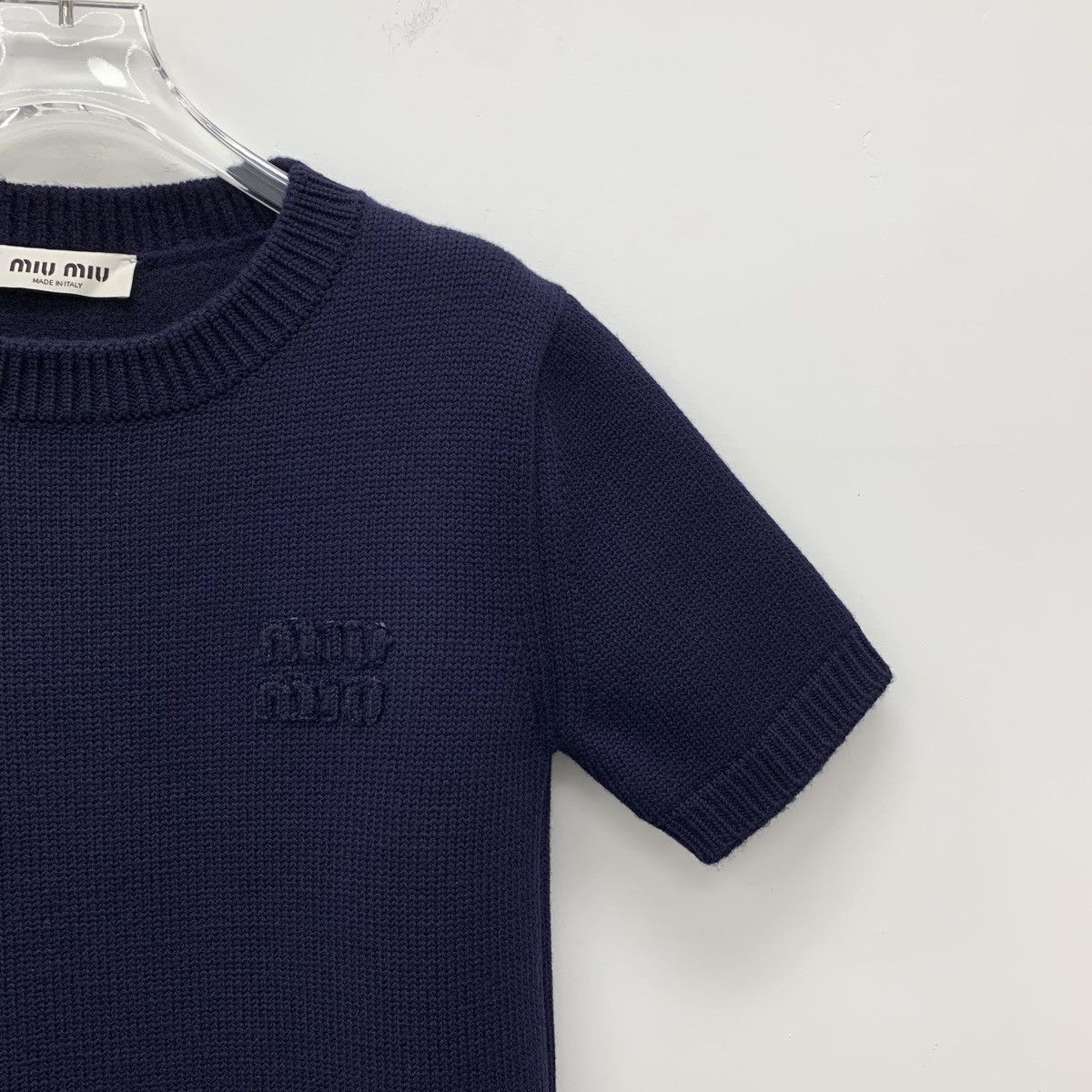 Miu Miu MiuMiu Navy Logo Embroidered Short Sleeve Knit Dress K26WX Size XS / US 0-2 / IT 36-38 - 3 Thumbnail