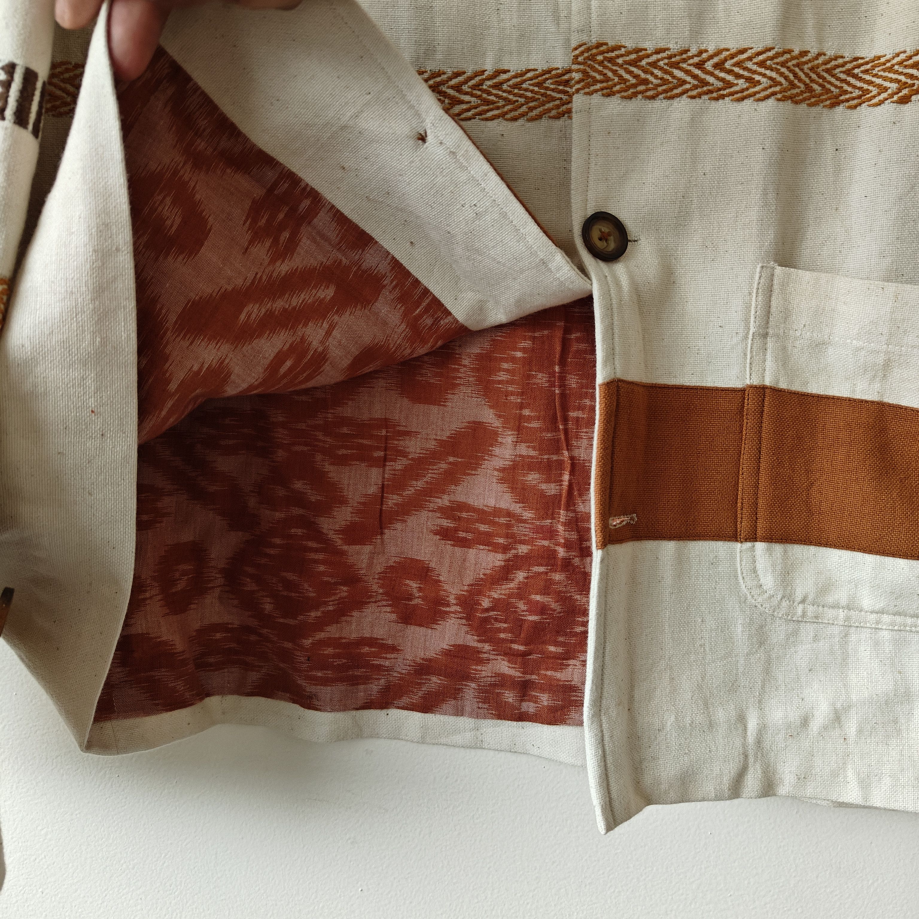 HARAGO LNWOT craft heritage kantha border Cream striped jacket $870 Size US M / EU 48-50 / 2 - 10 Thumbnail