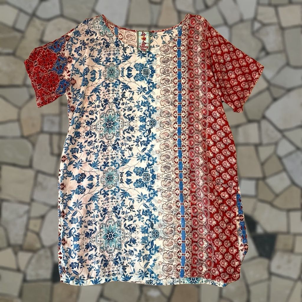 Johnny Was Johnny Was Bayla Long Side Slit Tunic Short Sleeve Women’s Large Multicolor Floral Bohemian Logo Casual Shirt/Blouse Women's Large Tunic Size 36" / US 14 / IT 50 - 1 Thumbnail