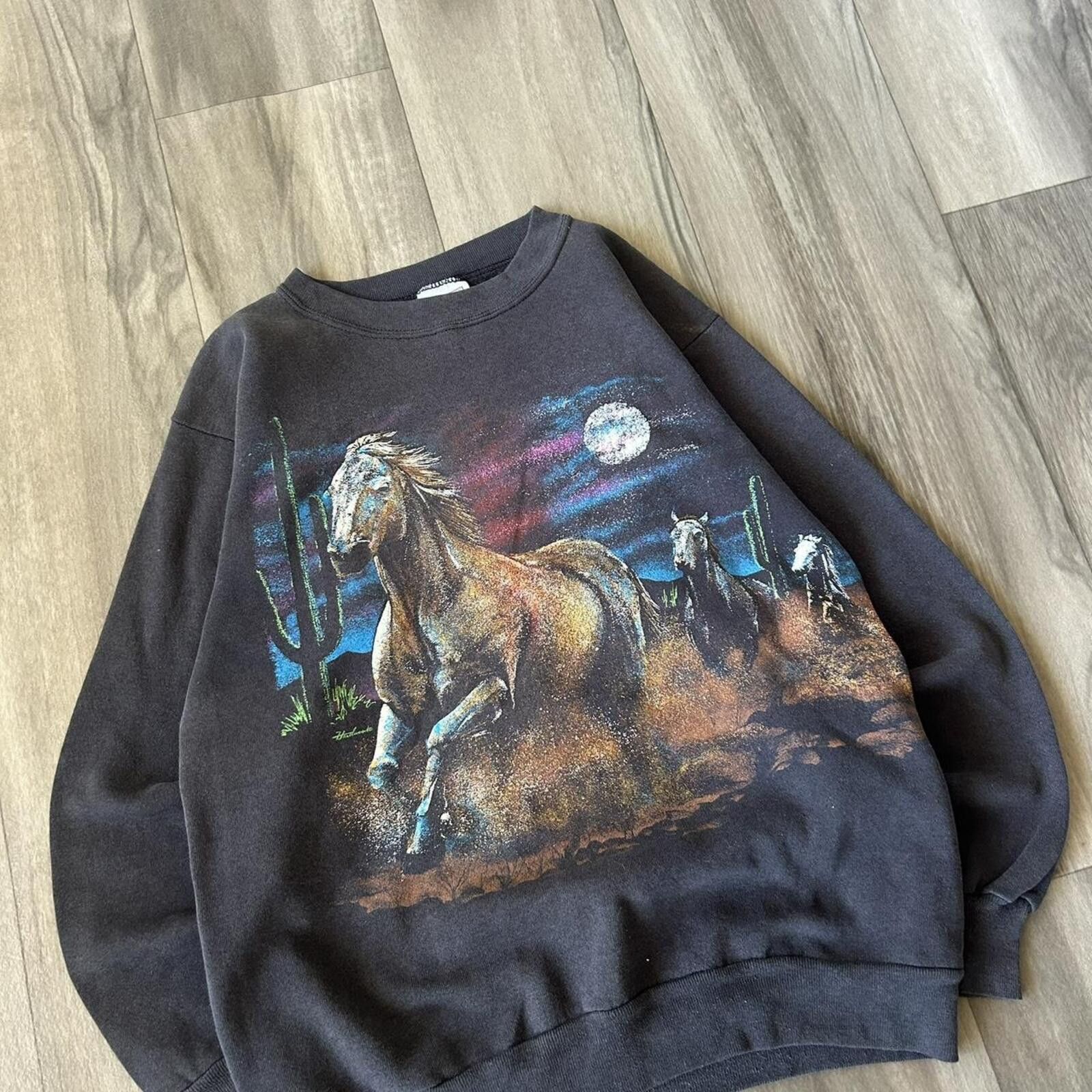 Other Vintage 90s Nature Aop Black Horse Sweatshirt Crewneck L Size US L / EU 52-54 / 3 - 2 Thumbnail