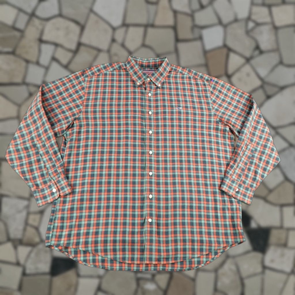 Vineyard Vines Vineyard Vines Shirt Men Large Orange Green Plaid Flannel Whale Button Up Preppy Size US L / EU 52-54 / 3 - 1 Thumbnail