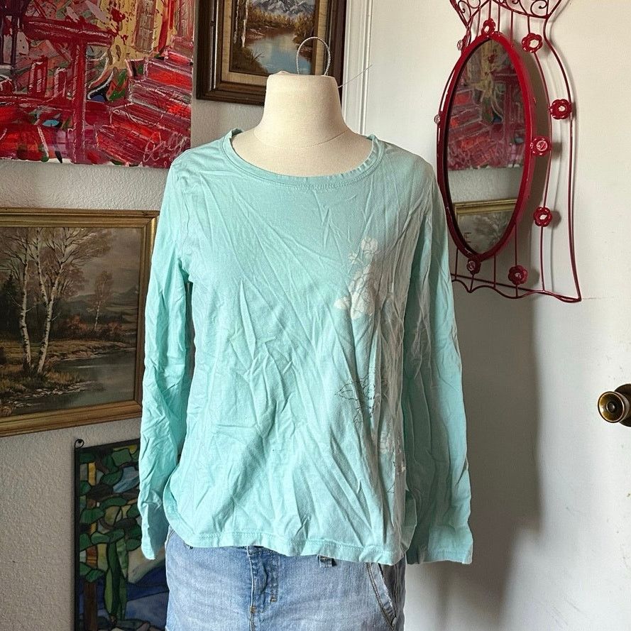 Other faded glory blue white floral long sleeve graphic shirt Size XL / US 12-14 / IT 48-50 - 1 Thumbnail