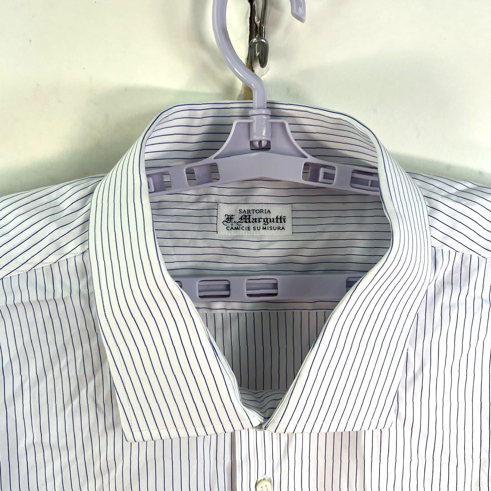 Vintage VINTAGE Sartoria F-Margutti Men's Shirt Casual 4XL Cotton White Blue Striped 90s Button-Up Size US XXL / EU 58 / 5 - 3 Thumbnail