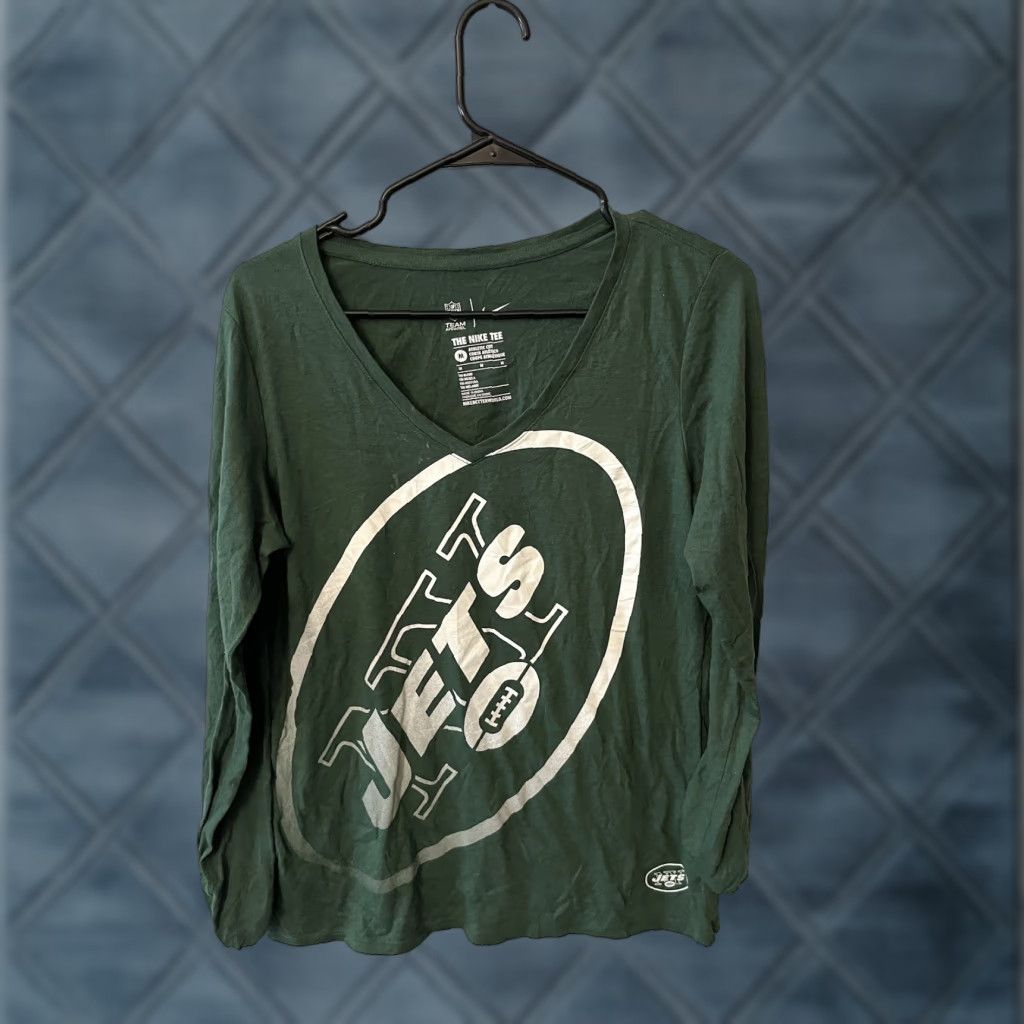 Nike Nike Women's T-Shirt M Green New York Jets Logo Wrap Tri-Blend V-Neck Long Sleeve Womens Size M / US 6-8 / IT 42-44 - 1 Thumbnail