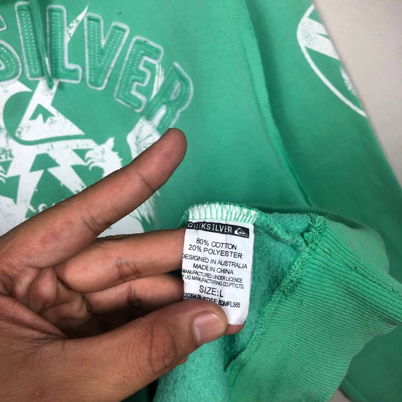 Quicksilver Vintage Quicksilver Green Hoodie Sweatshirt Size US L / EU 52-54 / 3 - 5 Thumbnail