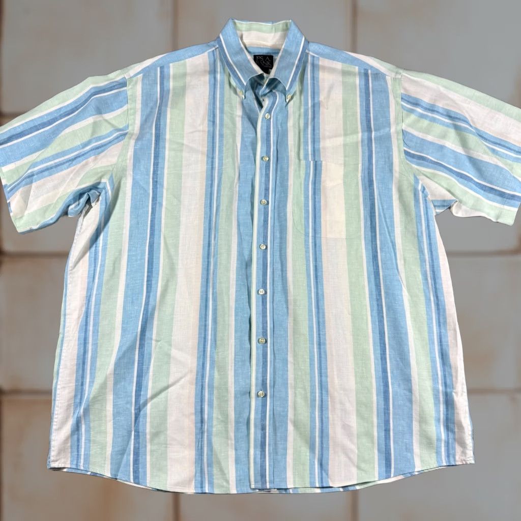 Jos. A. Bank Jos. A. Bank Traveler Shirt Mens XL Multicolor Striped 100% Linen Short Button Size US XL / EU 56 / 4 - 1 Thumbnail