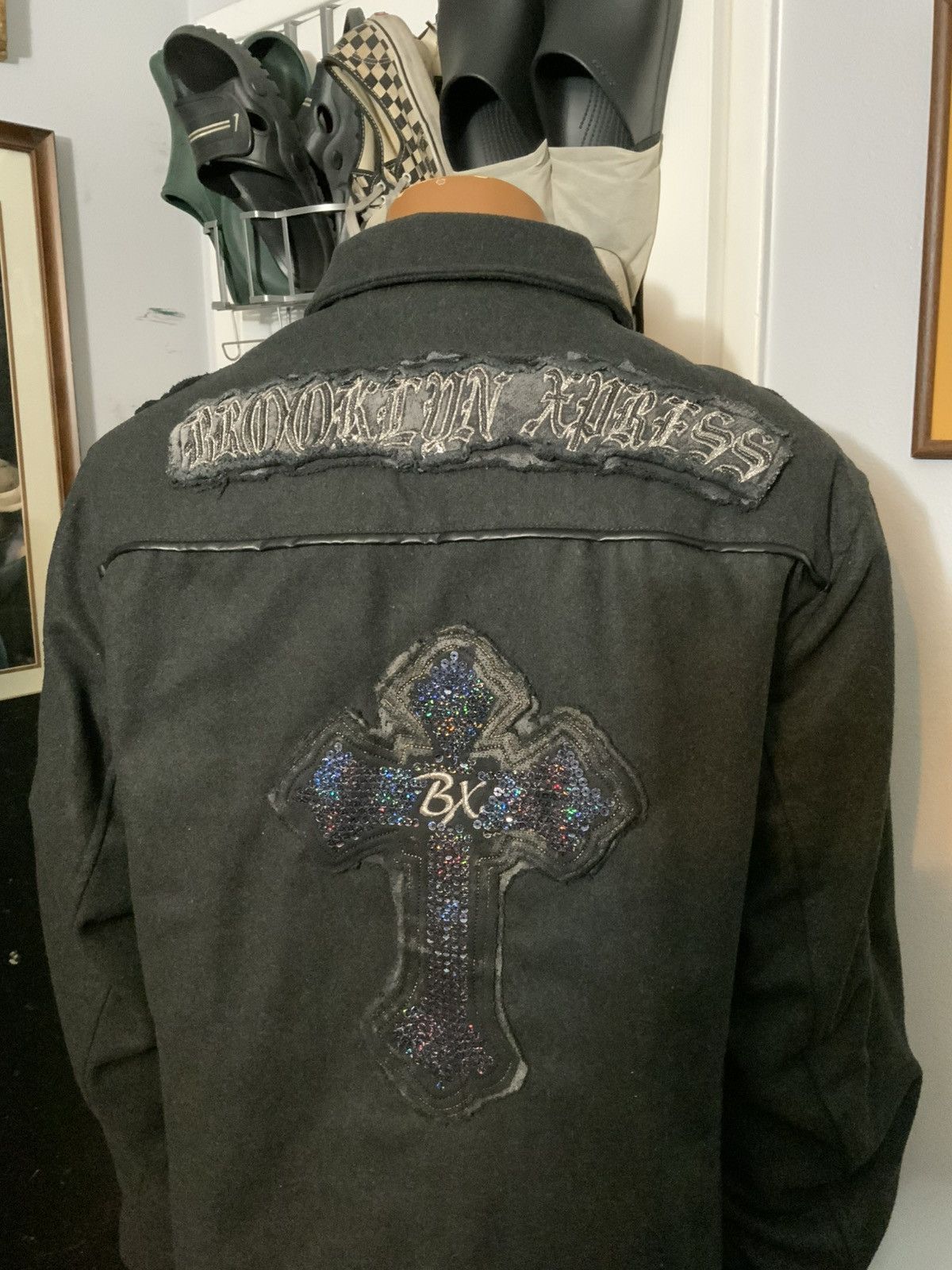 Vintage Y2K 2000s Brooklyn Xpress Skull Cross Cyber Grunge Pea Coat Size US XXL / EU 58 / 5 - 14 Thumbnail