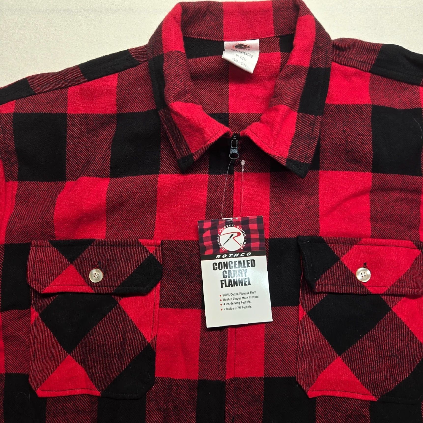 Rothco Rothco Concealed Carry Red Flannel Zip Shirt Buffalo Plaid 2X Big & Tall Jacket Army Pattern Size US XXL / EU 58 / 5 - 2 Thumbnail