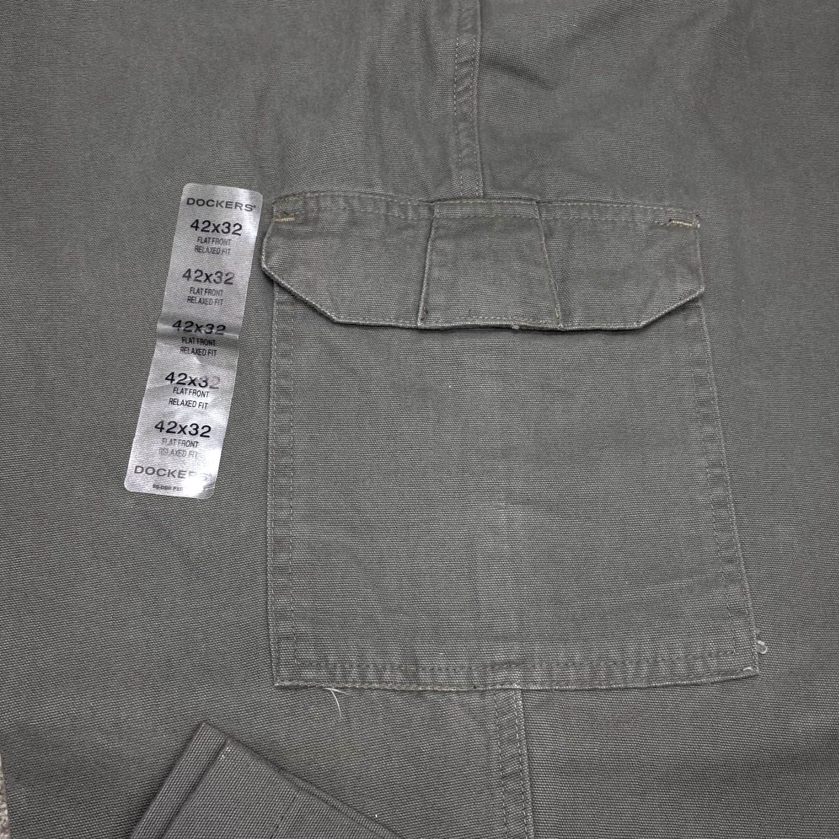 Dockers DOCKERS Pants Cargo Plain Washed Canvas Olive 42x27 Mens Relaxed Front Flat Front 42 Inseam Slate Green Straight Pockets Size US 42 / EU 58 - 2 Thumbnail