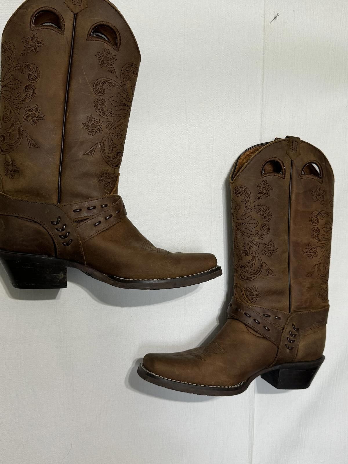 Designer Brown Leather Cowboy Boots with Intricate Embroidery Size US 7.5 / IT 37.5 - 8 Thumbnail