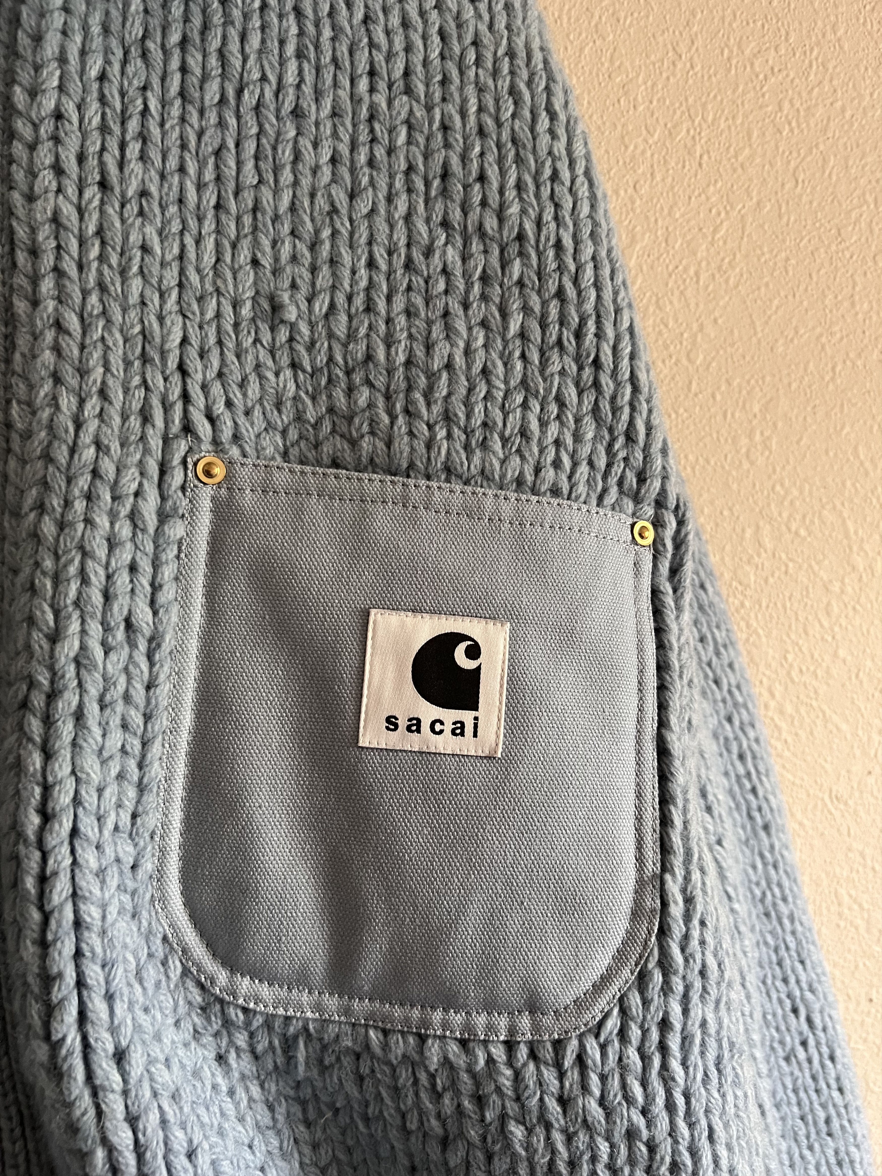 Carhartt Wip × Sacai Sacai Carhartt WIP Knit Michigan Jacket in Light Blue Size US XL / EU 56 / 4 - 4 Thumbnail