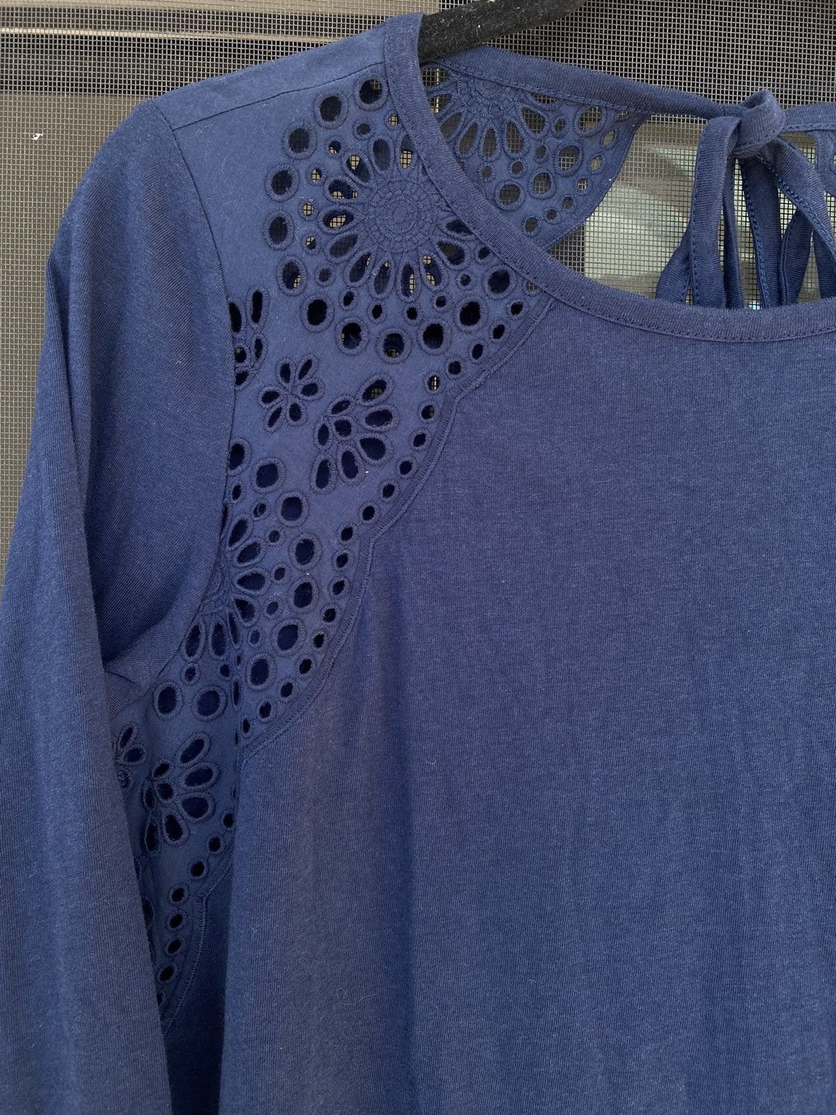 Other NWT J Jill Navy Blue Eyelet Knit Top Tee XS Cotton Tie Back Size XS / US 0-2 / IT 36-38 - 8 Thumbnail