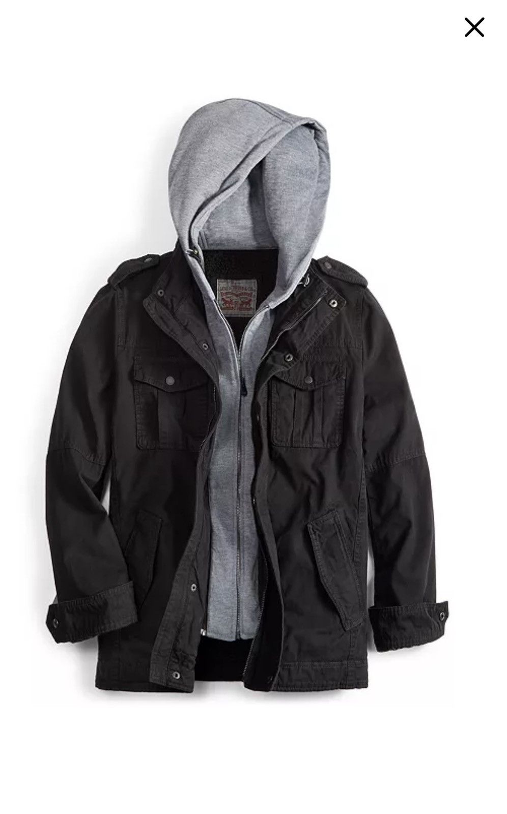 Levis Black Sherpa Lined Hooded Denim Trucker Jacket Men's L