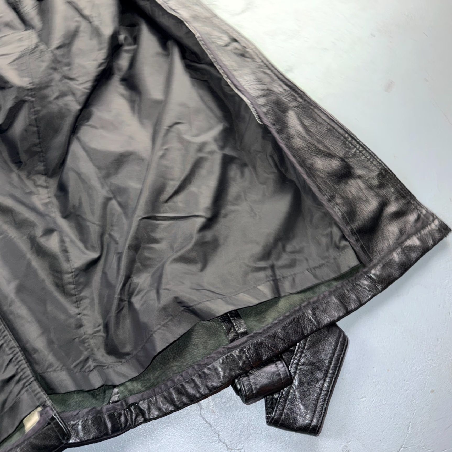 Vintage VTG Mens Leather Coat Long Duster UNLINED Military Trench Belt Black 60s Rockabilly Casual Regular Size M Boys? Size ONE SIZE - 6 Thumbnail