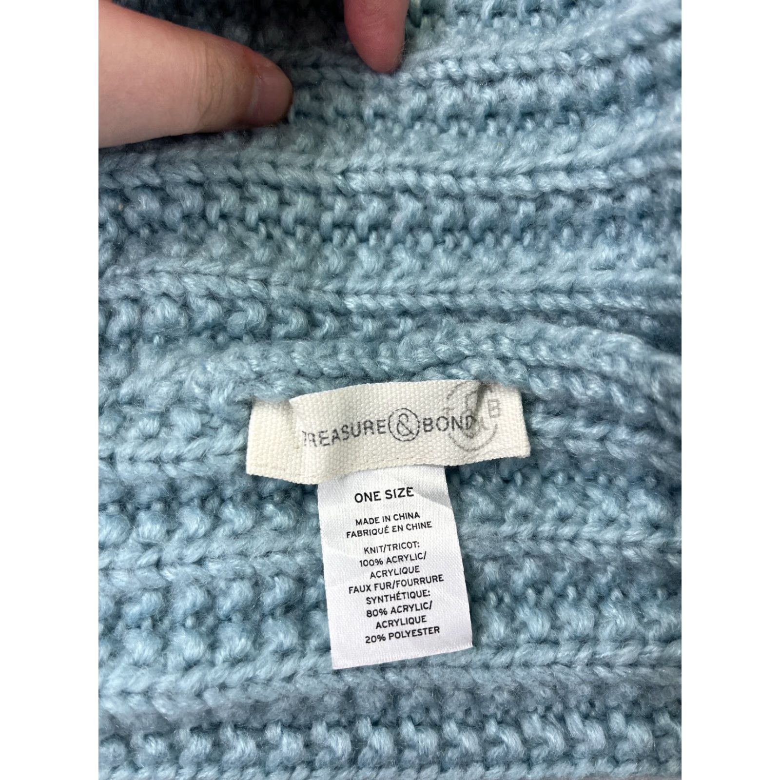 Treasure & Bond Treasure & Beyond Beanie Womens One Size Blue Knit Acrylic Faux Fur Pom Hat Size ONE SIZE - 7 Thumbnail