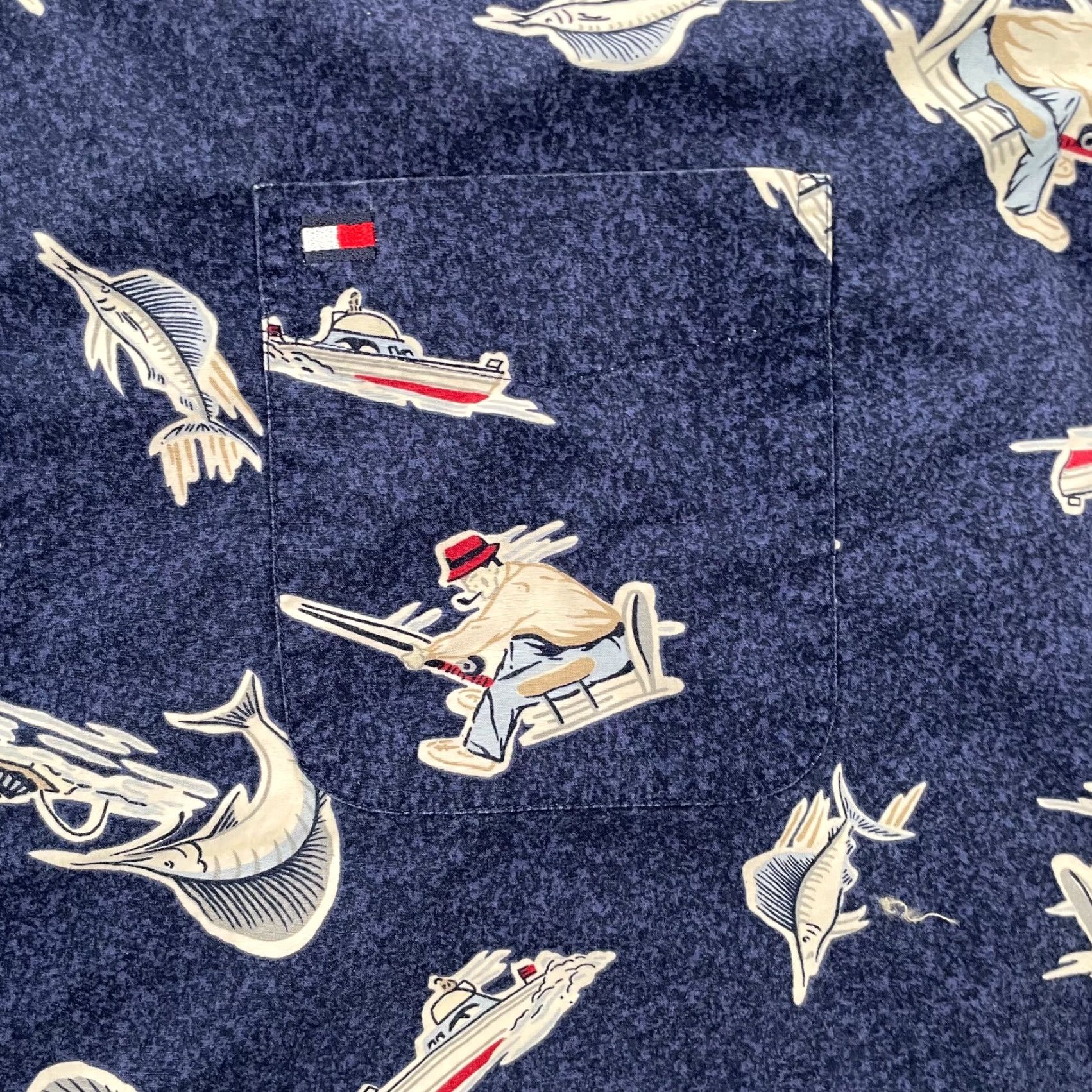 Tommy Hilfiger Vintage Tommy Hilfiger Men's Shirt XL Short Sleeve Collared Nautical Marlin Logo Blue 90s Size US XL / EU 56 / 4 - 4 Thumbnail